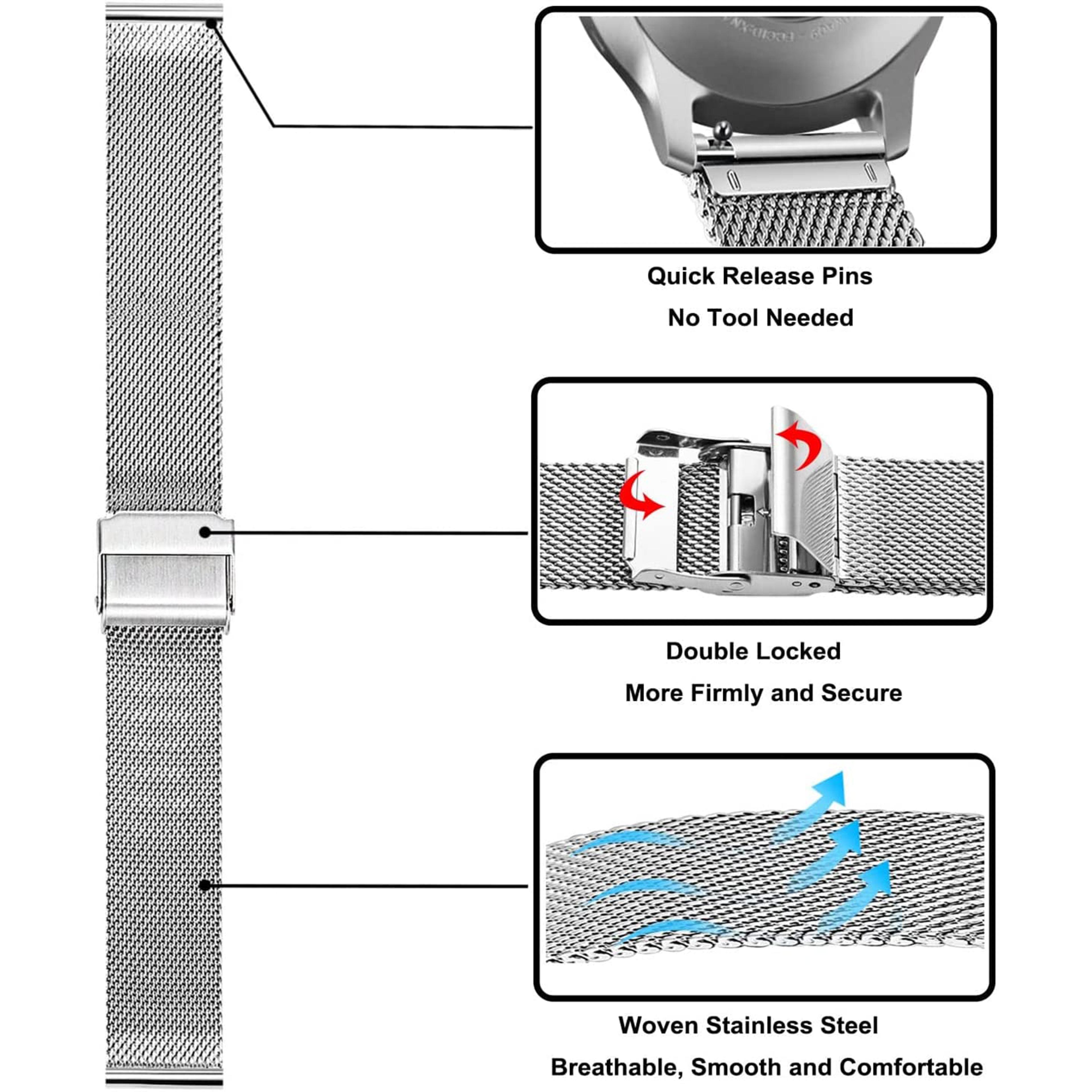 Universal Milanese Watch Band Quick Release Stainless Steel Mesh Strap 3
