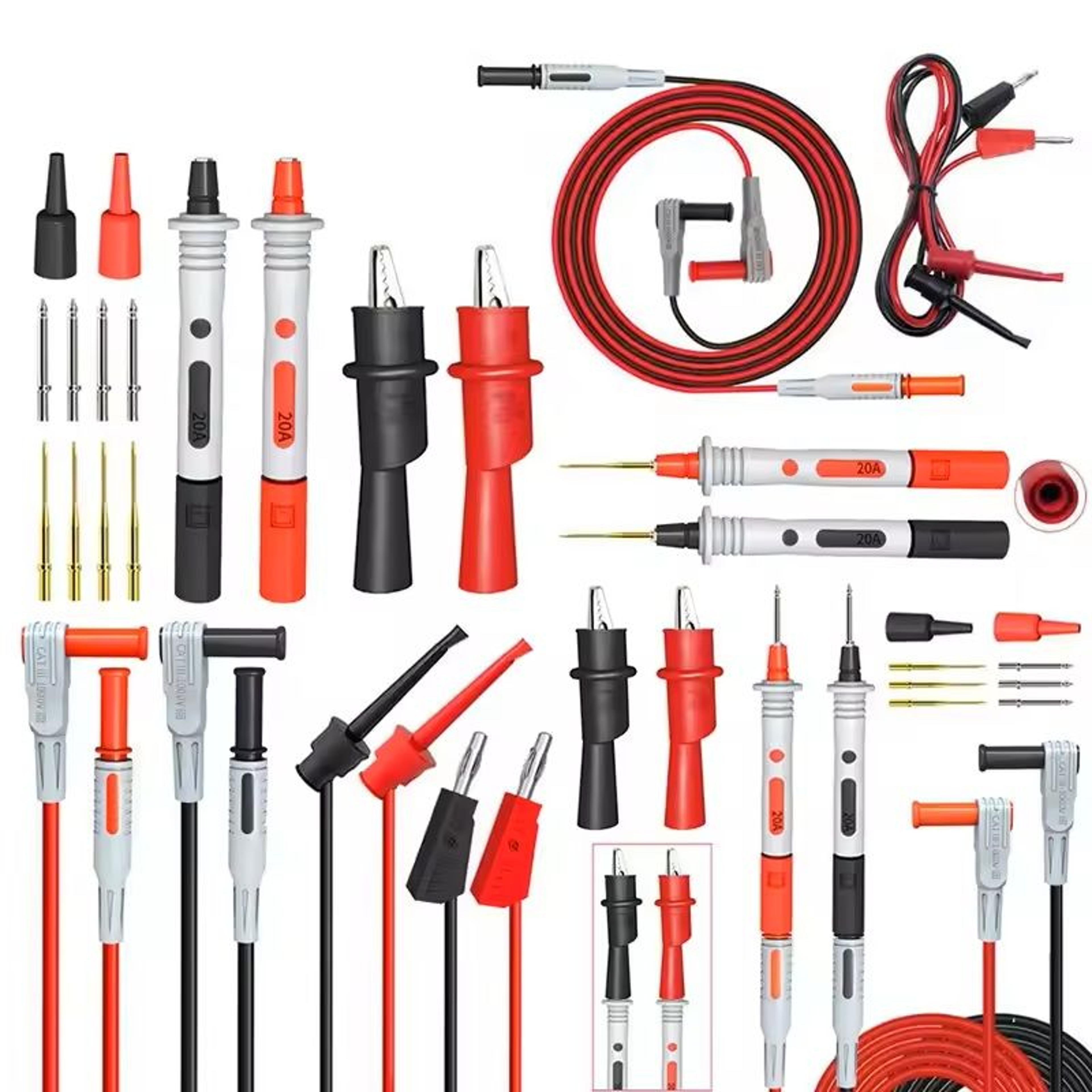 18pcs multimeter test lead kit – 4mm banana plug to alligator clip and test hook probes for electrical diagnostics