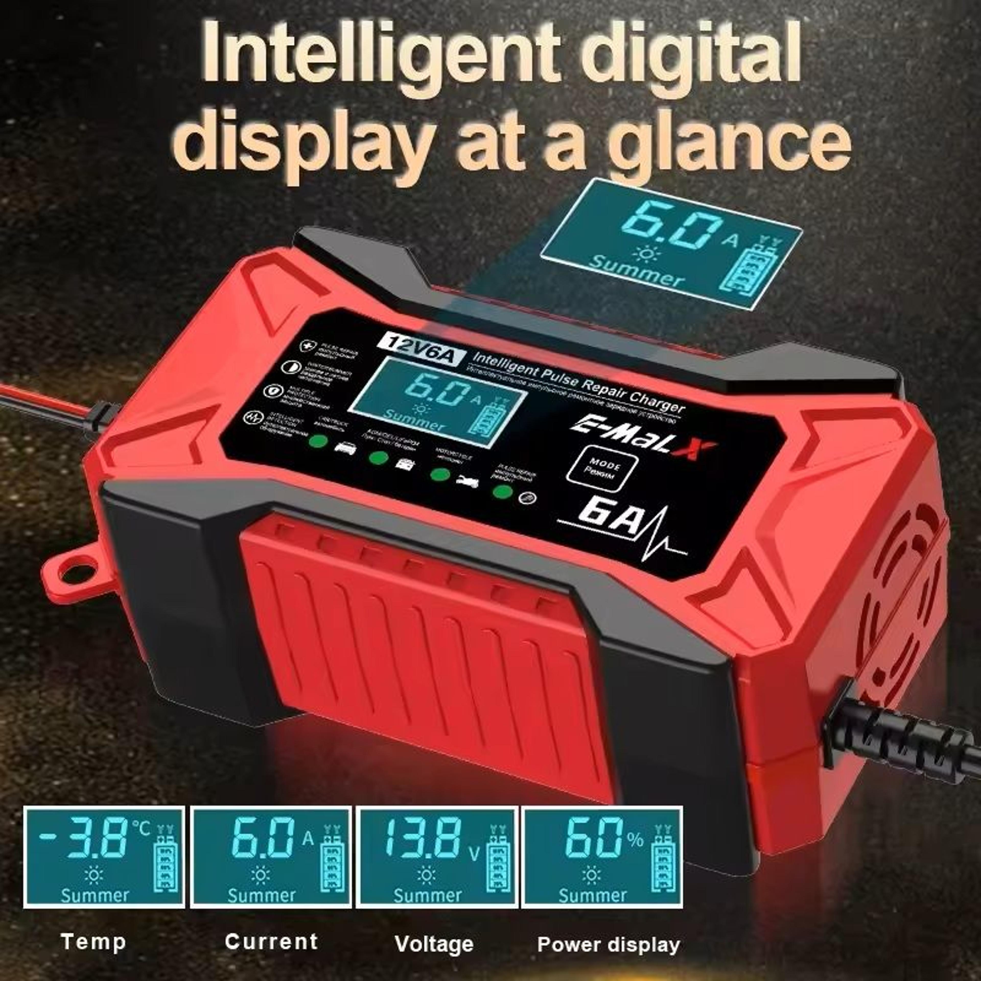 12V 6A Smart Pulse Repair Car Battery Charger  Fast Charging For LiFePO4 AGM GEL  LeadAcid Batterie 4