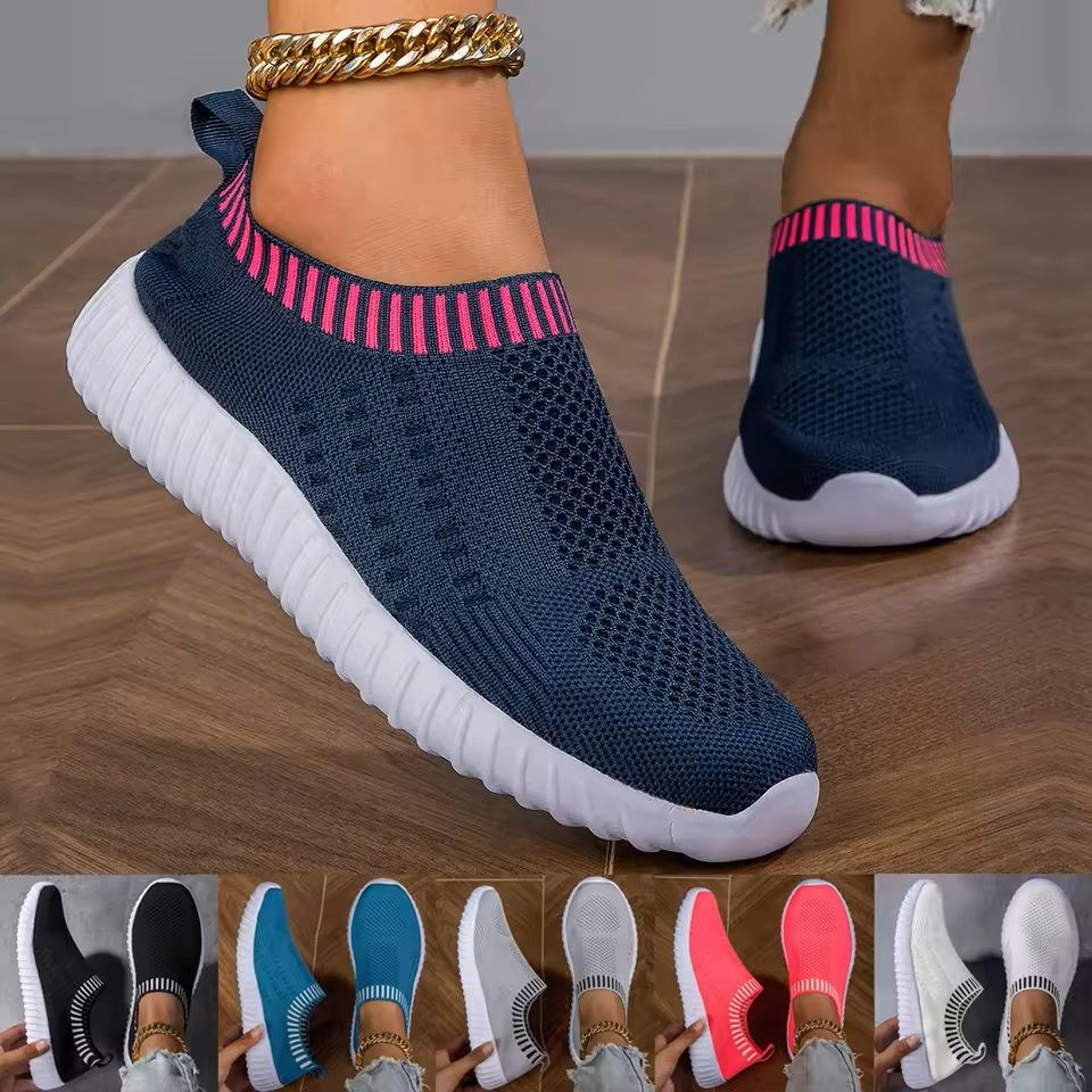womens breathable knit sneakers lightweight lace up outdoor mesh shoese