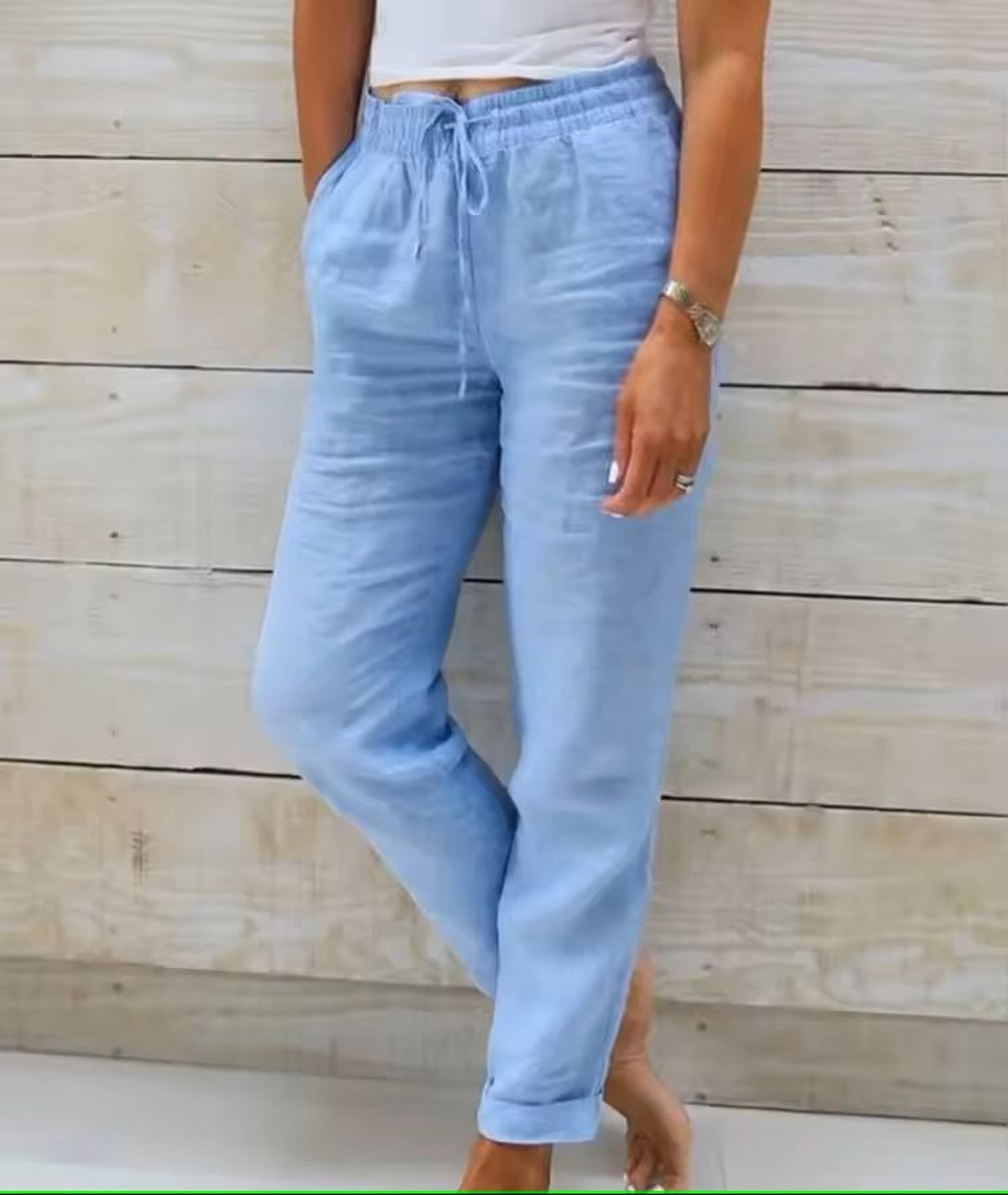 High Waist Cotton Linen Pants  Lightweight Summer Trousers For Women 3