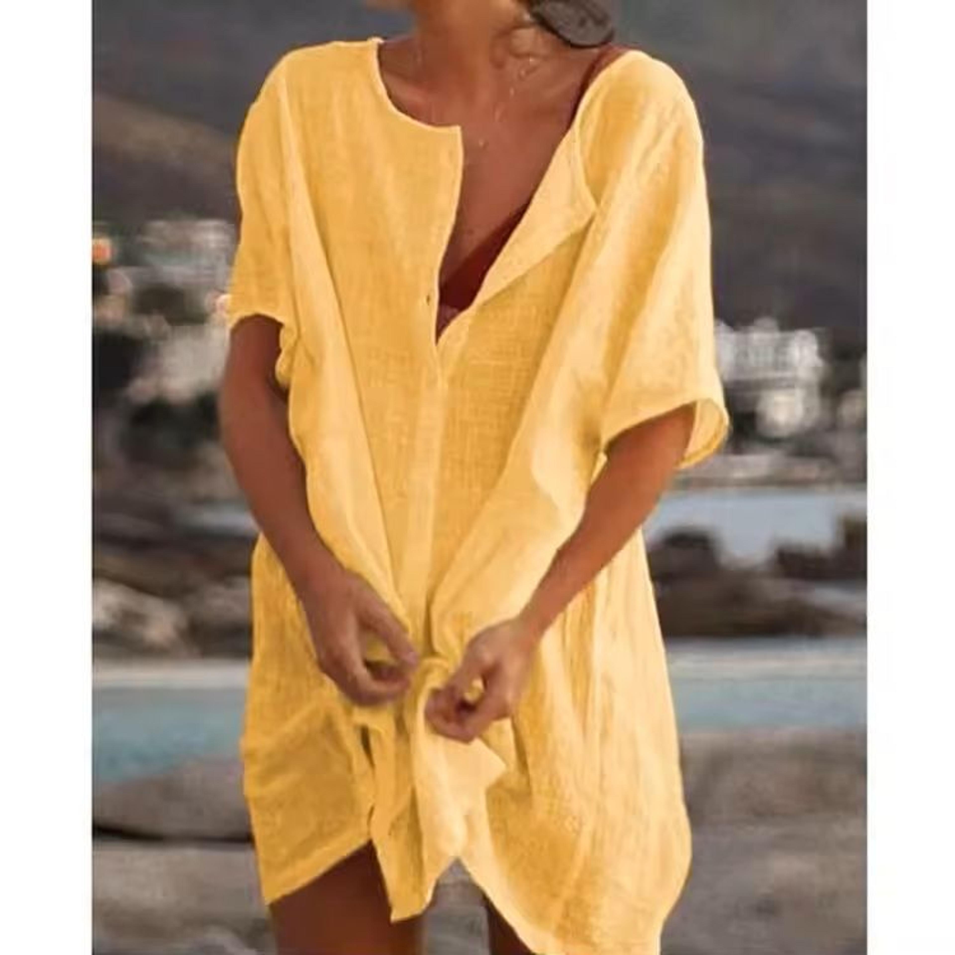 Cotton Linen Oversized Summer Blouse  Vintage Short Sleeve Button Down Shirt For Women 1