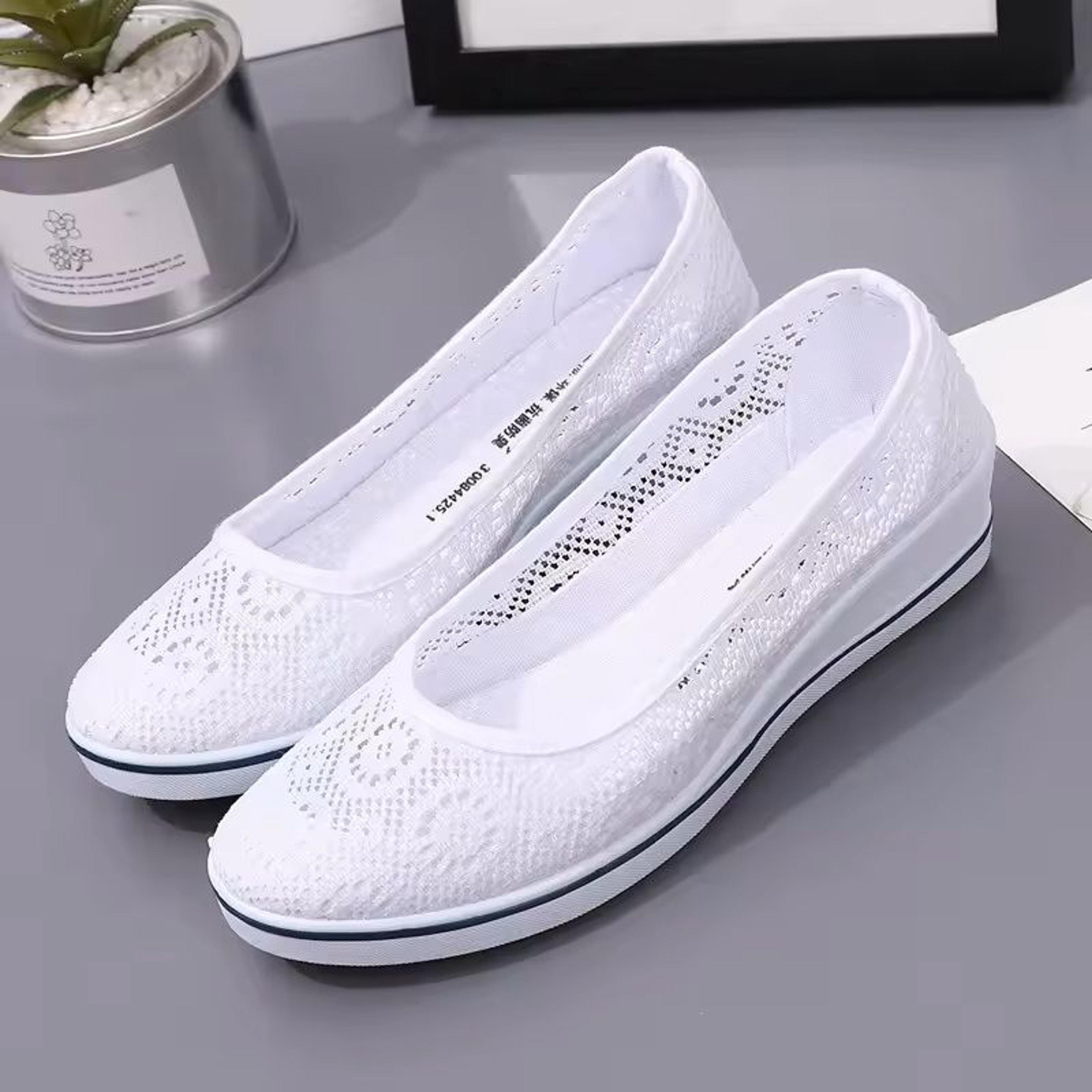 White Lace Hollow Breathable Summer Sneakers With Mid Wedge Heel For Women 0