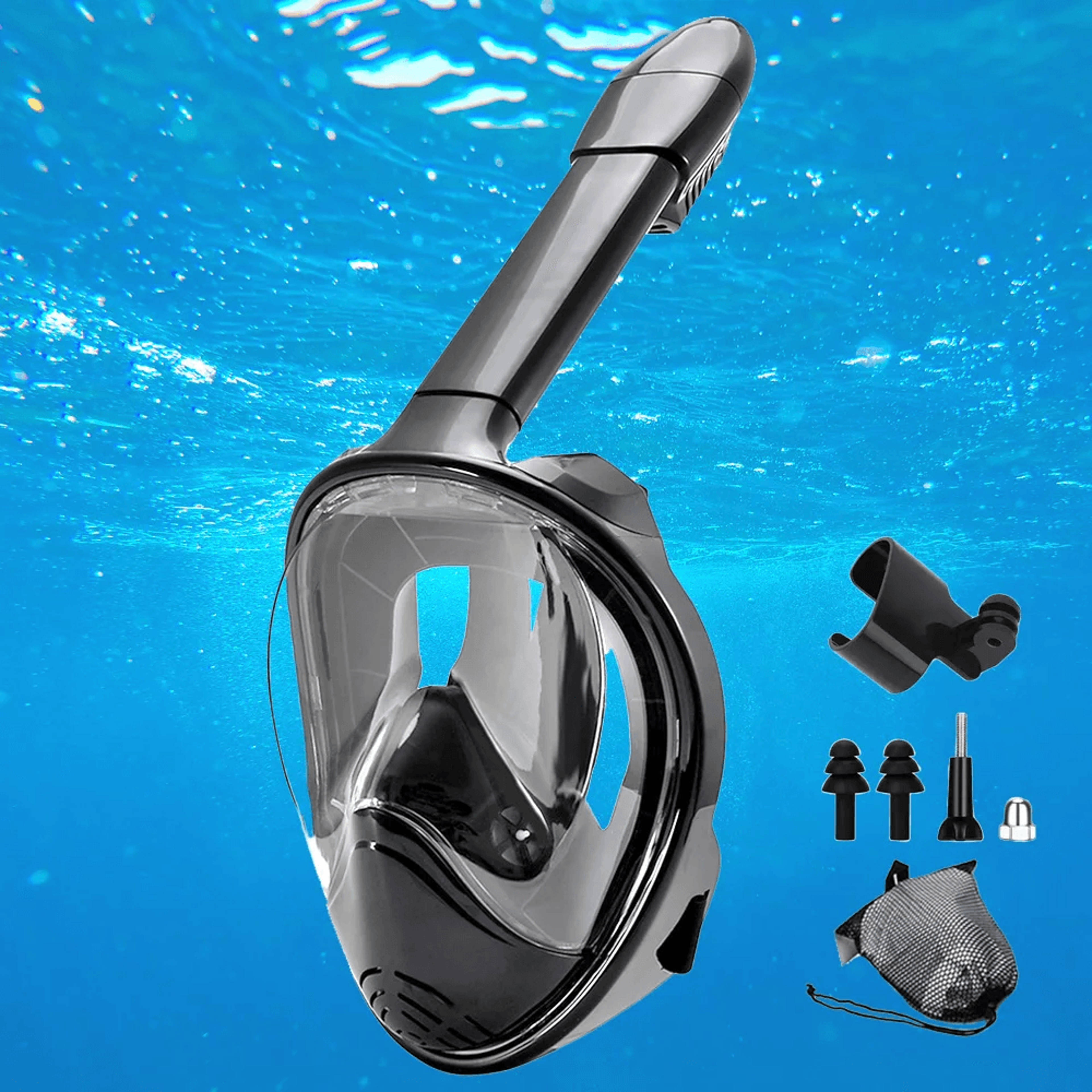 full face snorkel mask with wide view and camera mount