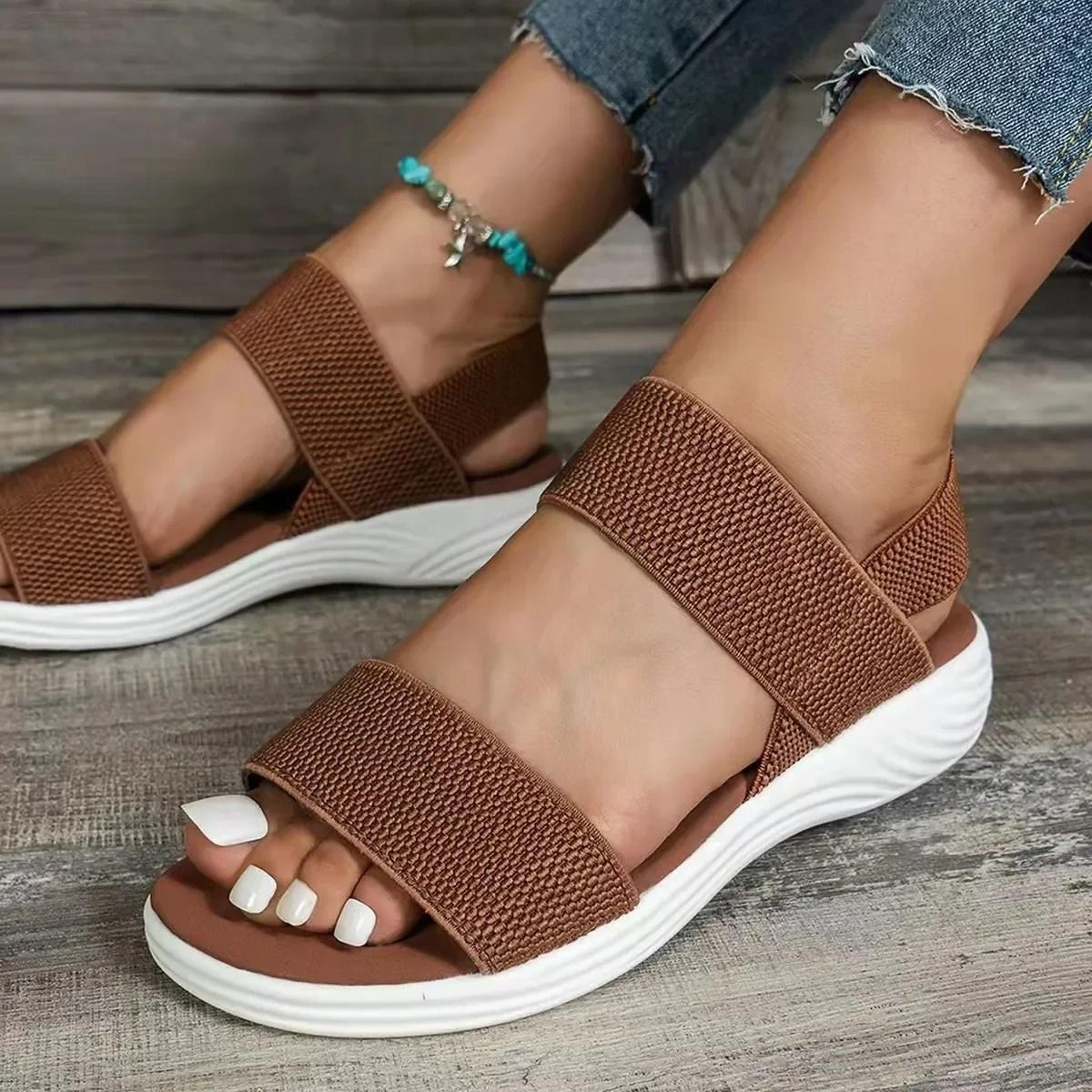 Womens Knit SlipOn Wedge Sandals  Lightweight Elastic  Comfy For Summer 6