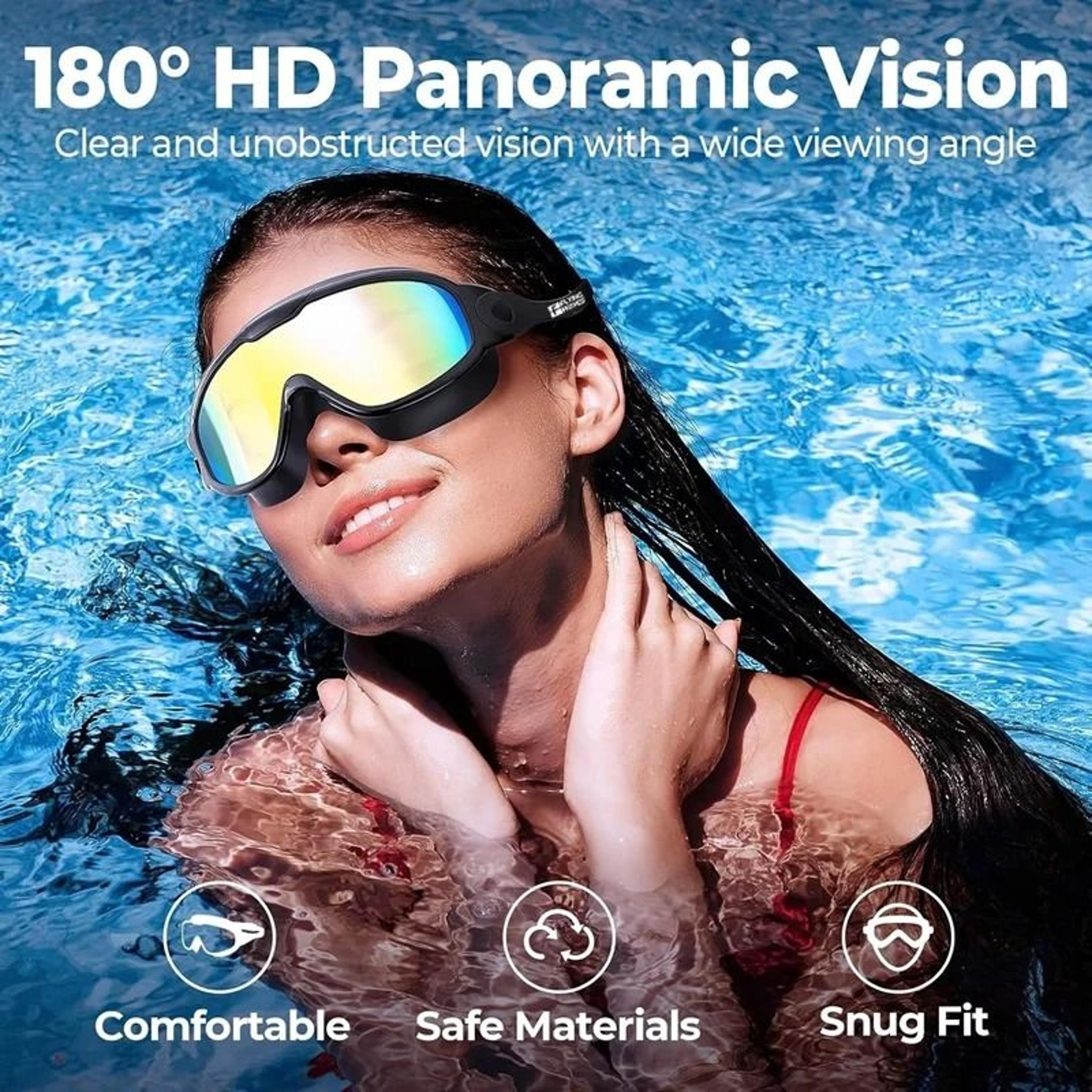 Large Frame AntiFog UV Protection Swim Goggles For Adults Wide View 3