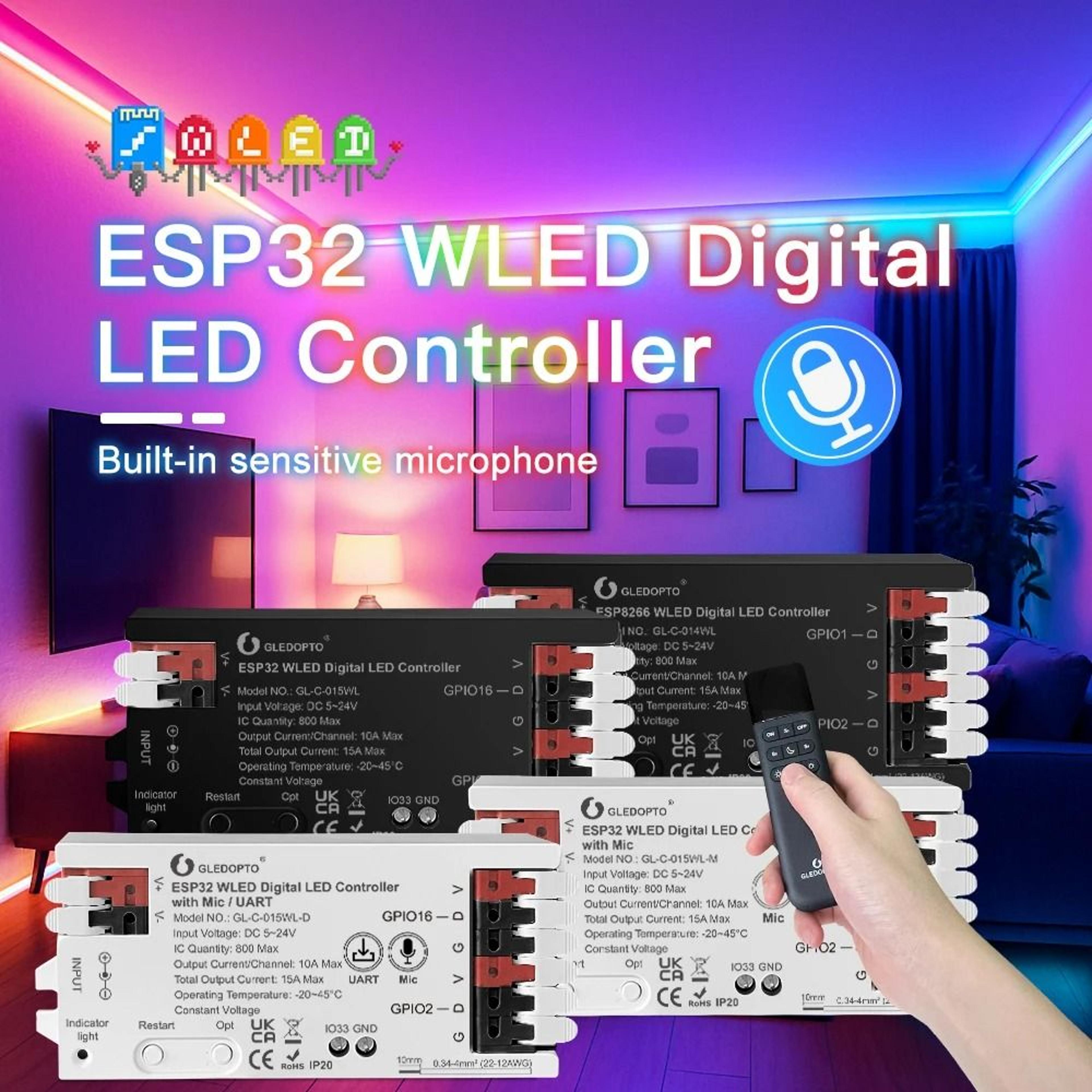 WLED ESP32 LED Controller With Mic For Addressable RGB Lighting 1