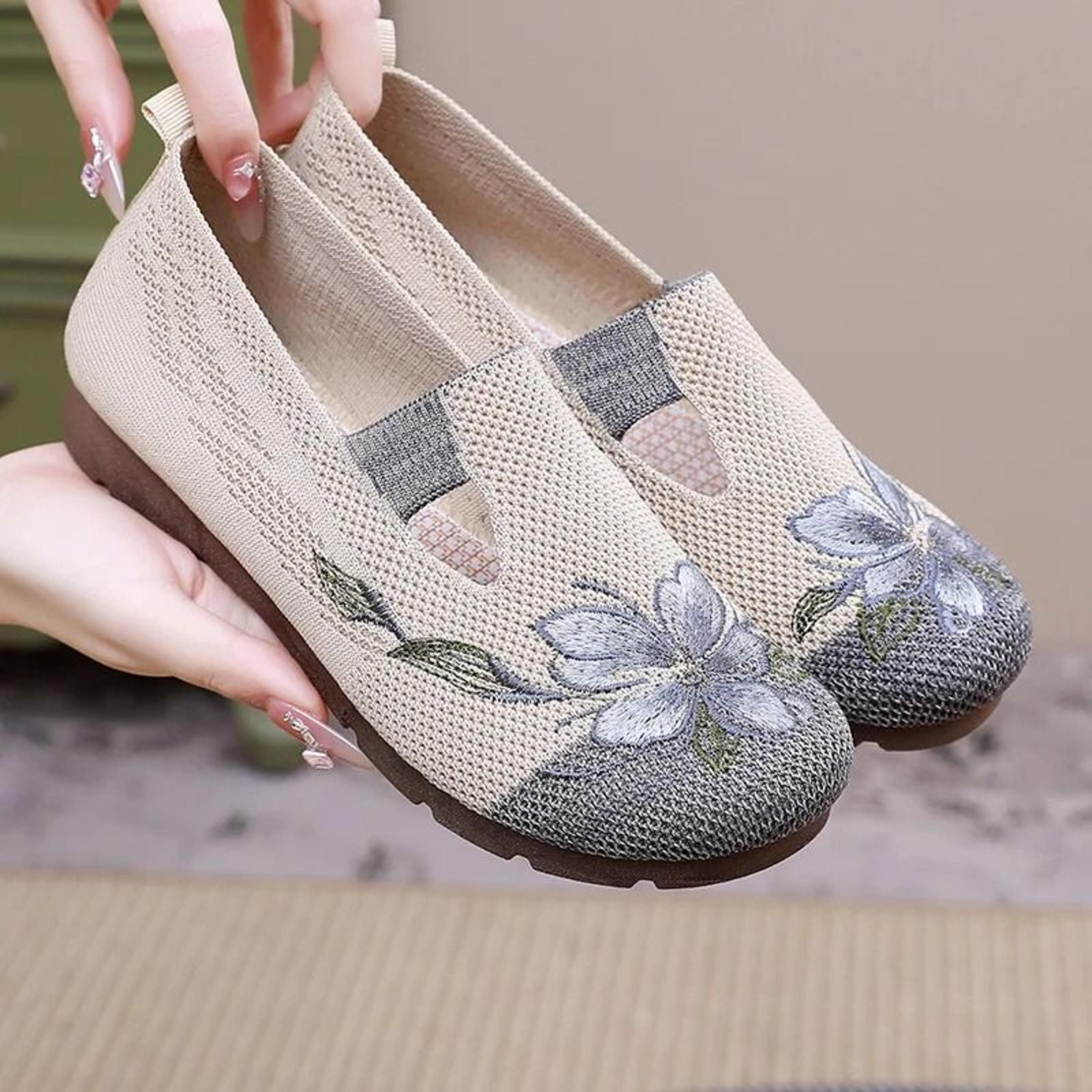 Breathable Soft Sole Anti Slip Mesh Flat Embroidered Shoes 7