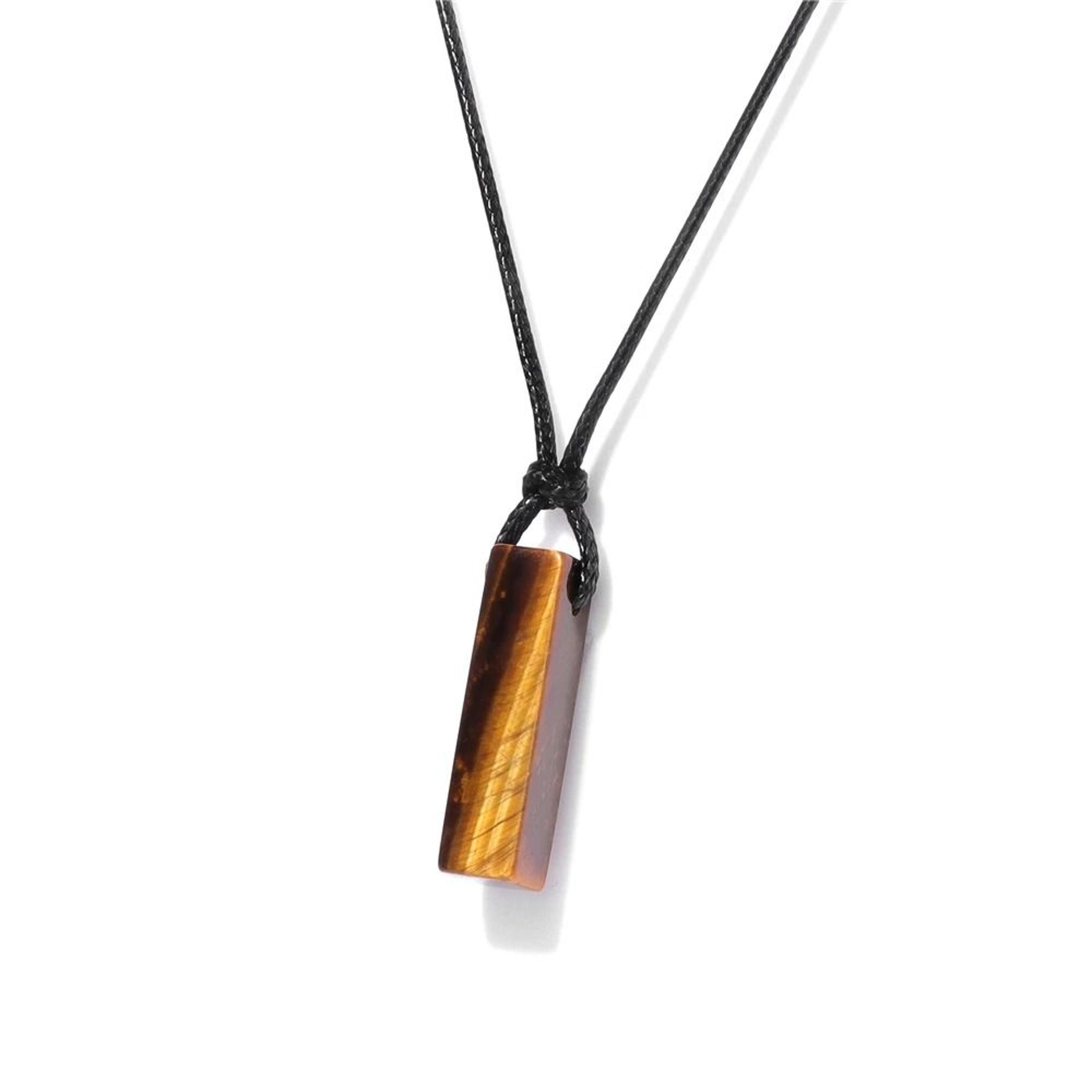 Mens Vintage Rectangle Gemstone Pendant Necklace With Leather Rope 14