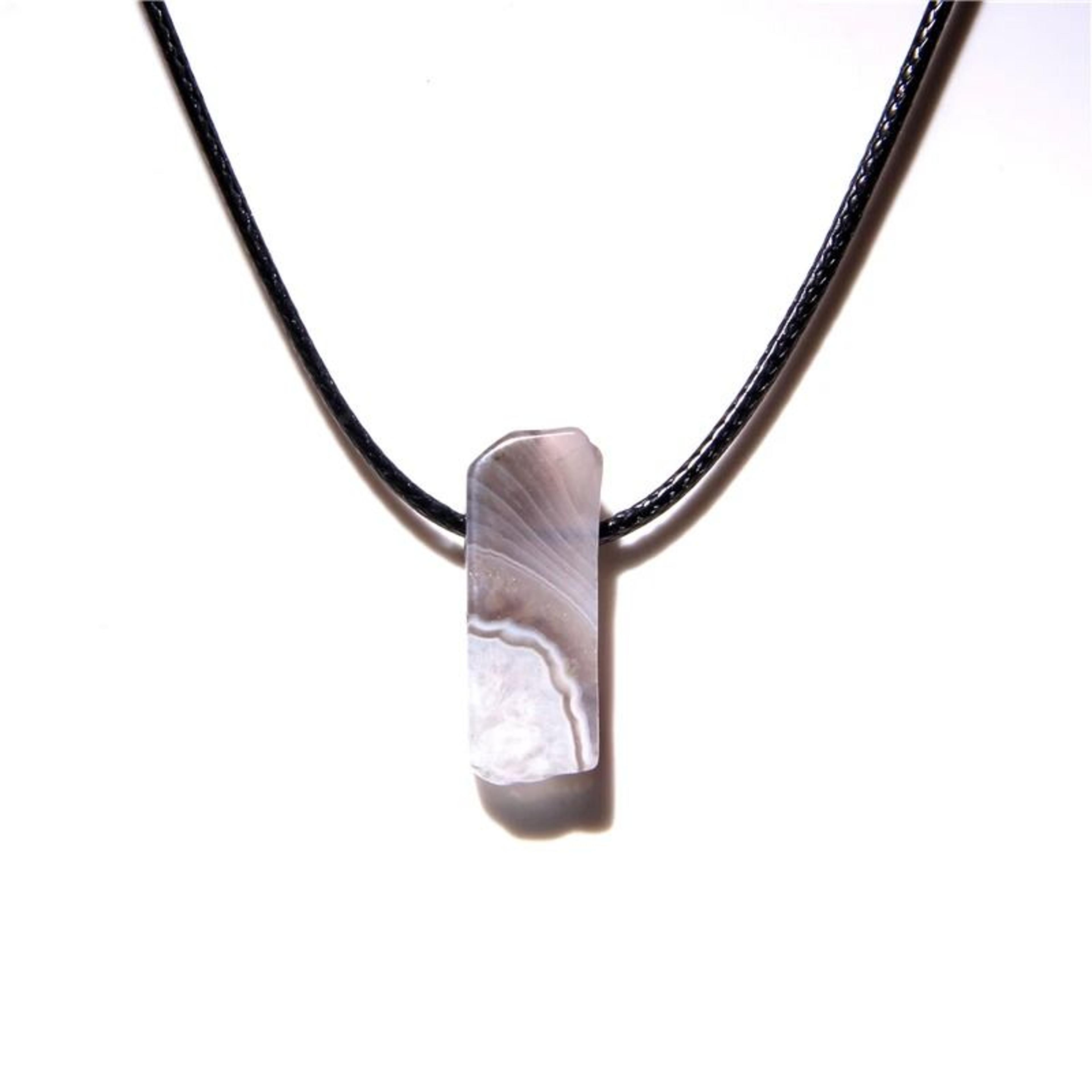 Mens Vintage Rectangle Gemstone Pendant Necklace With Leather Rope 16