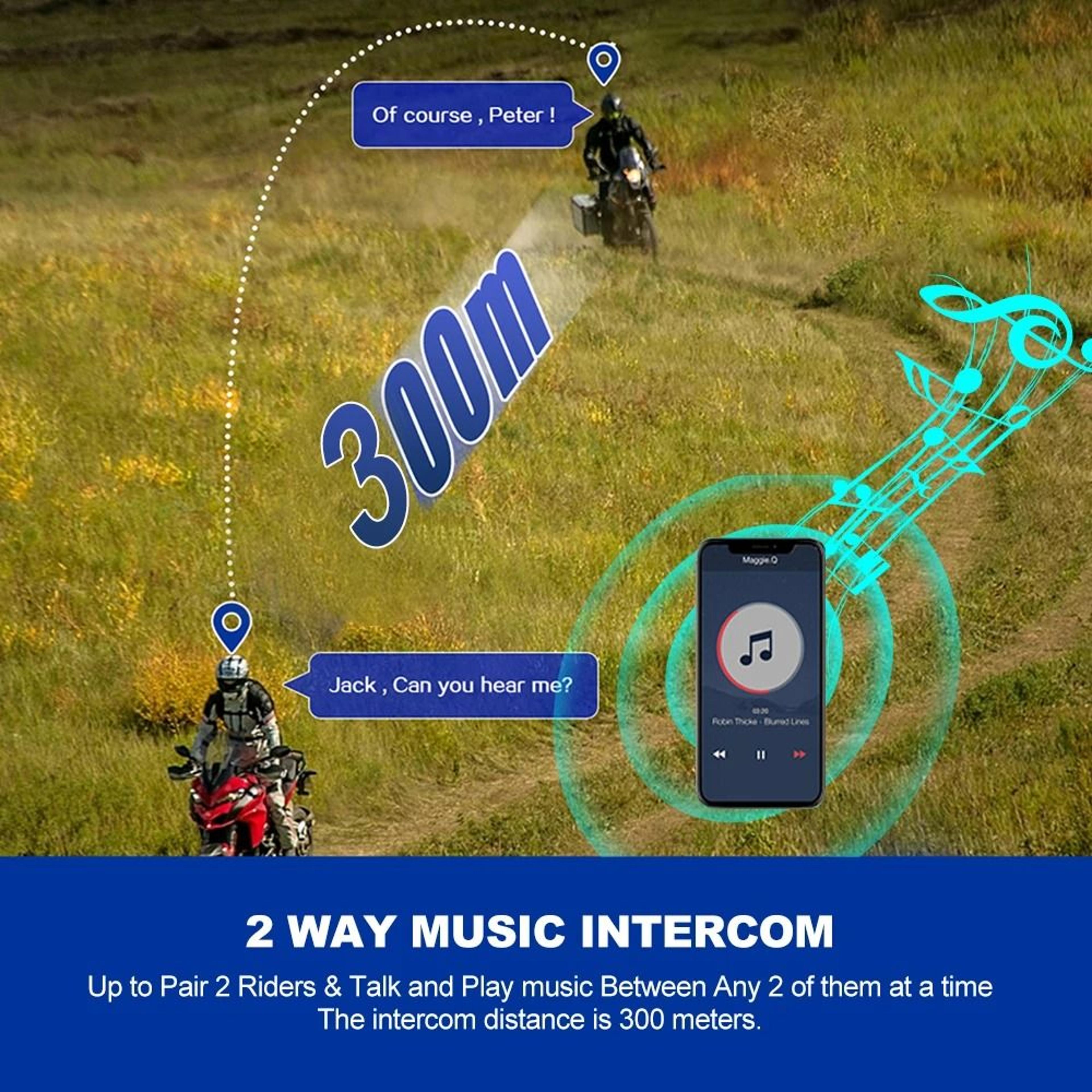 Wireless Bluetooth 53 Motorcycle Helmet Intercom Headset Waterproof 300m Speaker And Microphone Set 3