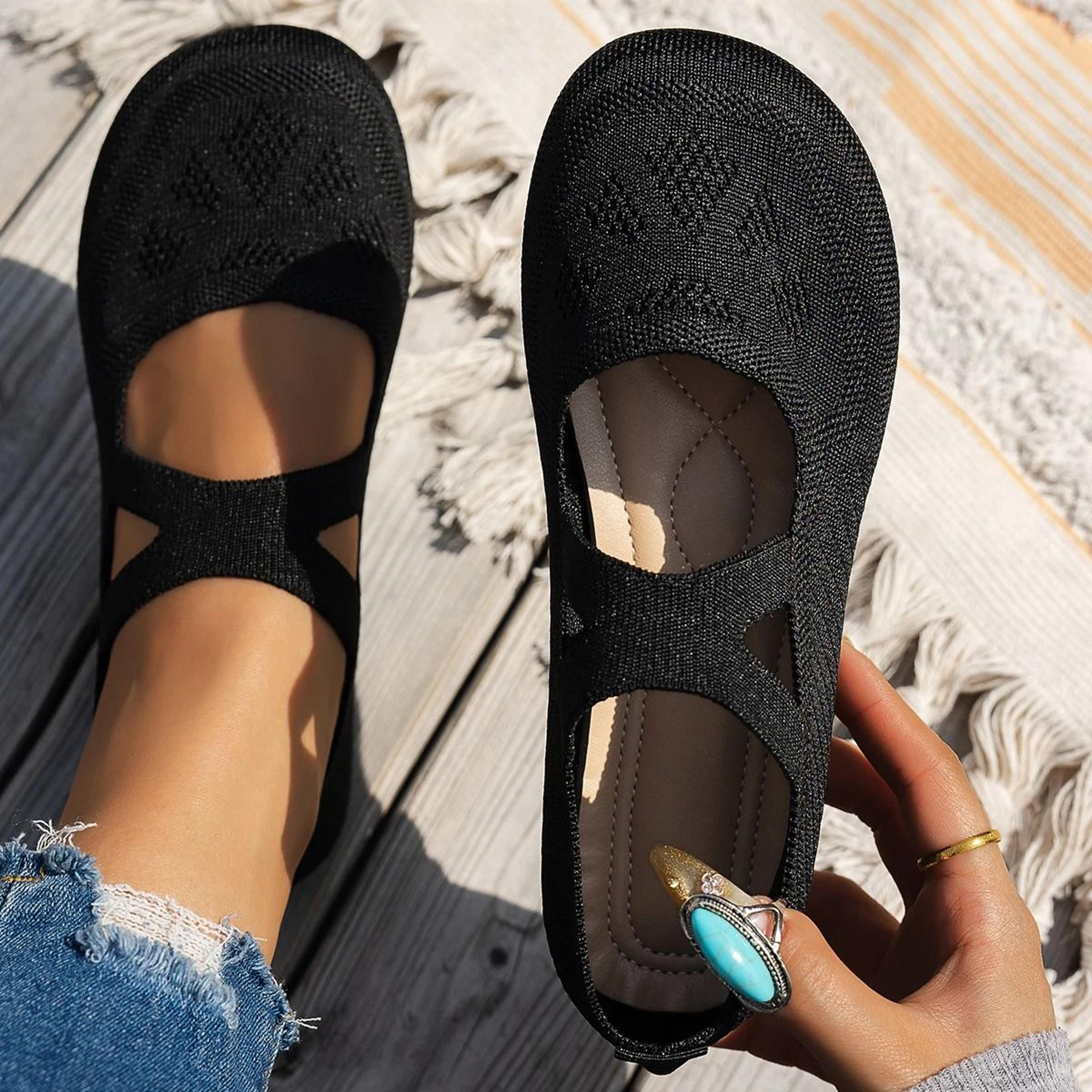 Comfortable Knitted Mary Jane Ballet Shoes  Round Toe Fairy Style Flats For Women 1