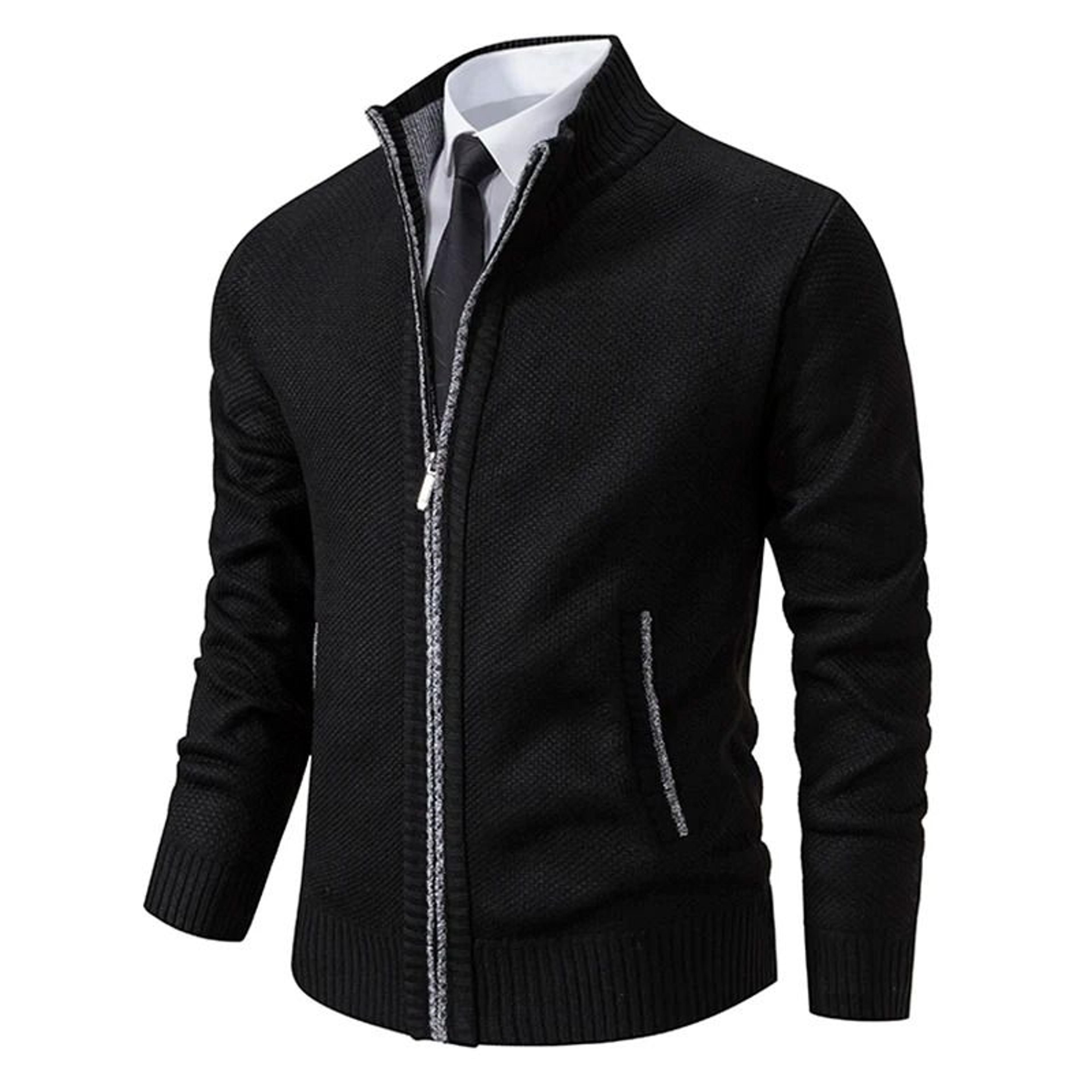 Men Autumn Winter Casual Stand Collar Fleece Warm Zipper Cardigan 10