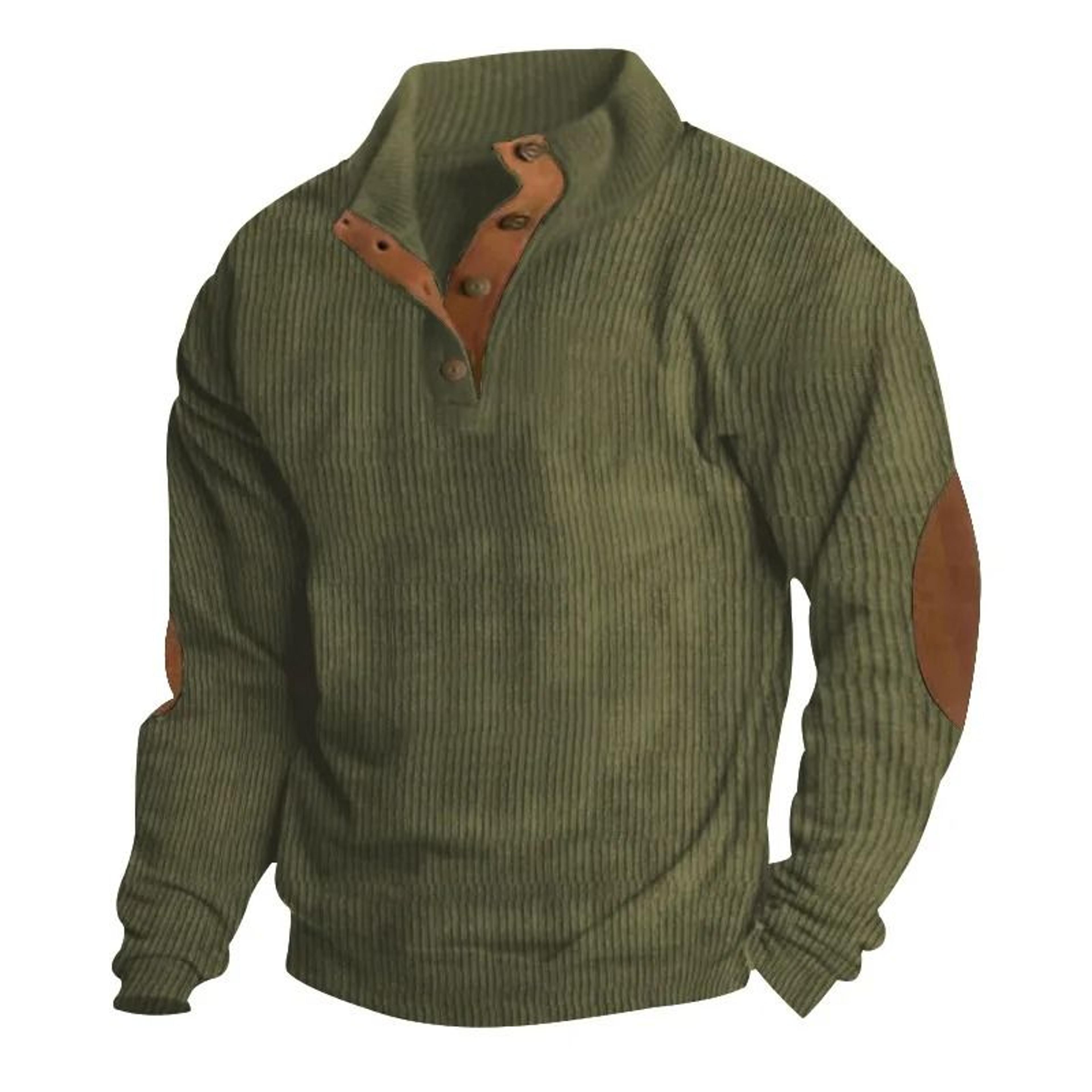 Men Corduroy Patchwork Sweatshirt Long Sleeve Stand Collar Pullover 2