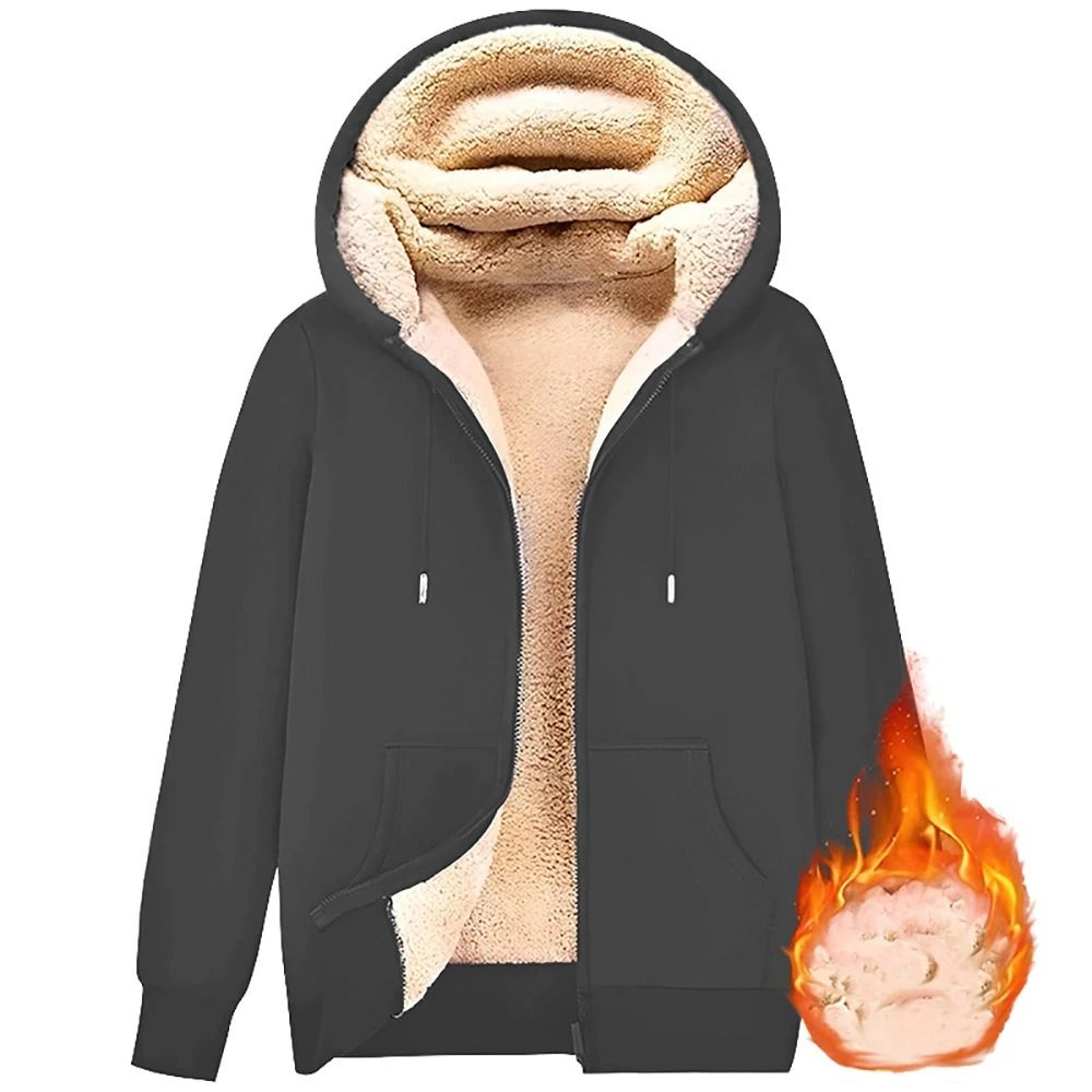 Sherpa Lined Zip Hoodie Warm Fleece Jacket With Pockets 7