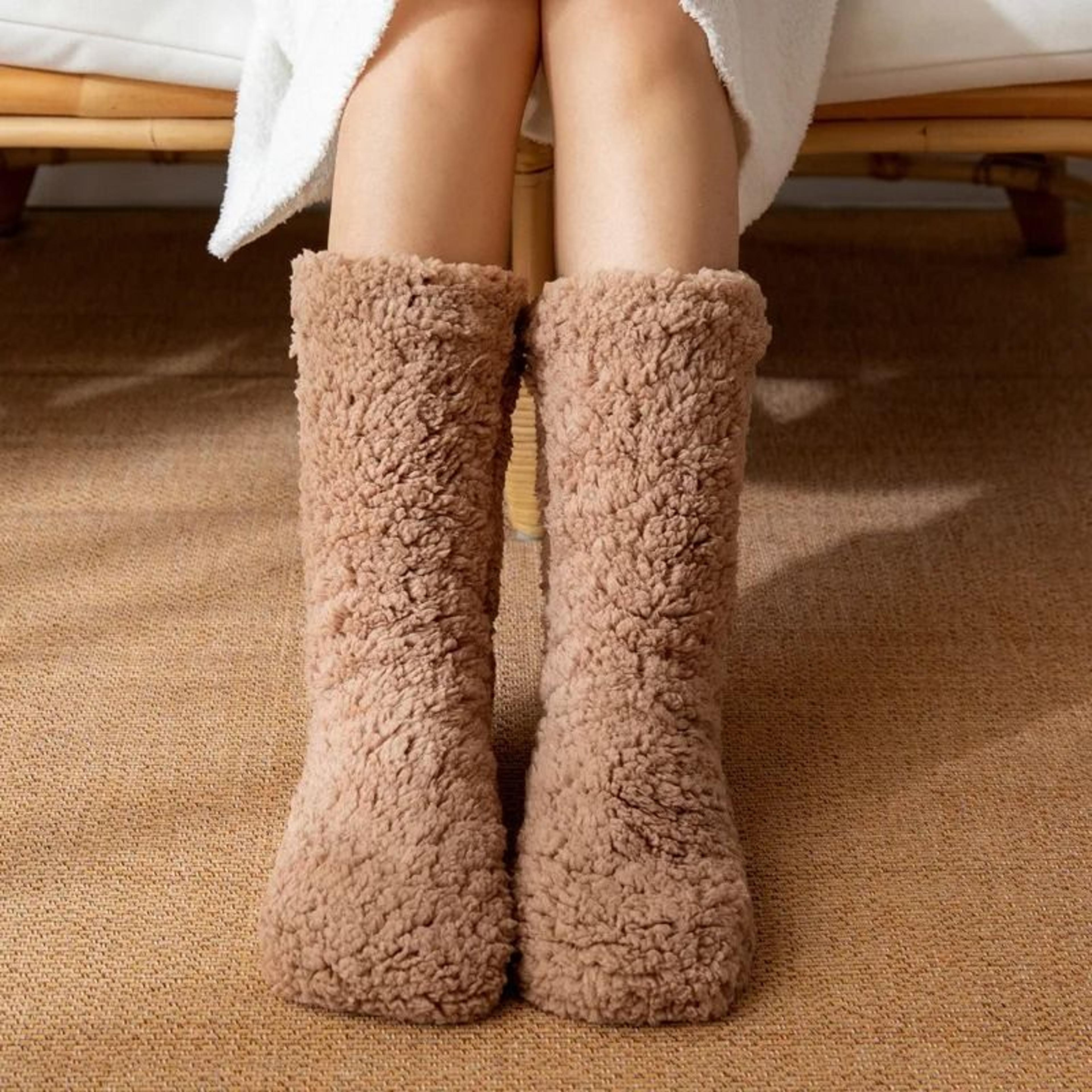 Womens Thickened Winter Thermal Velvet Non Slip Slipper Socks 7