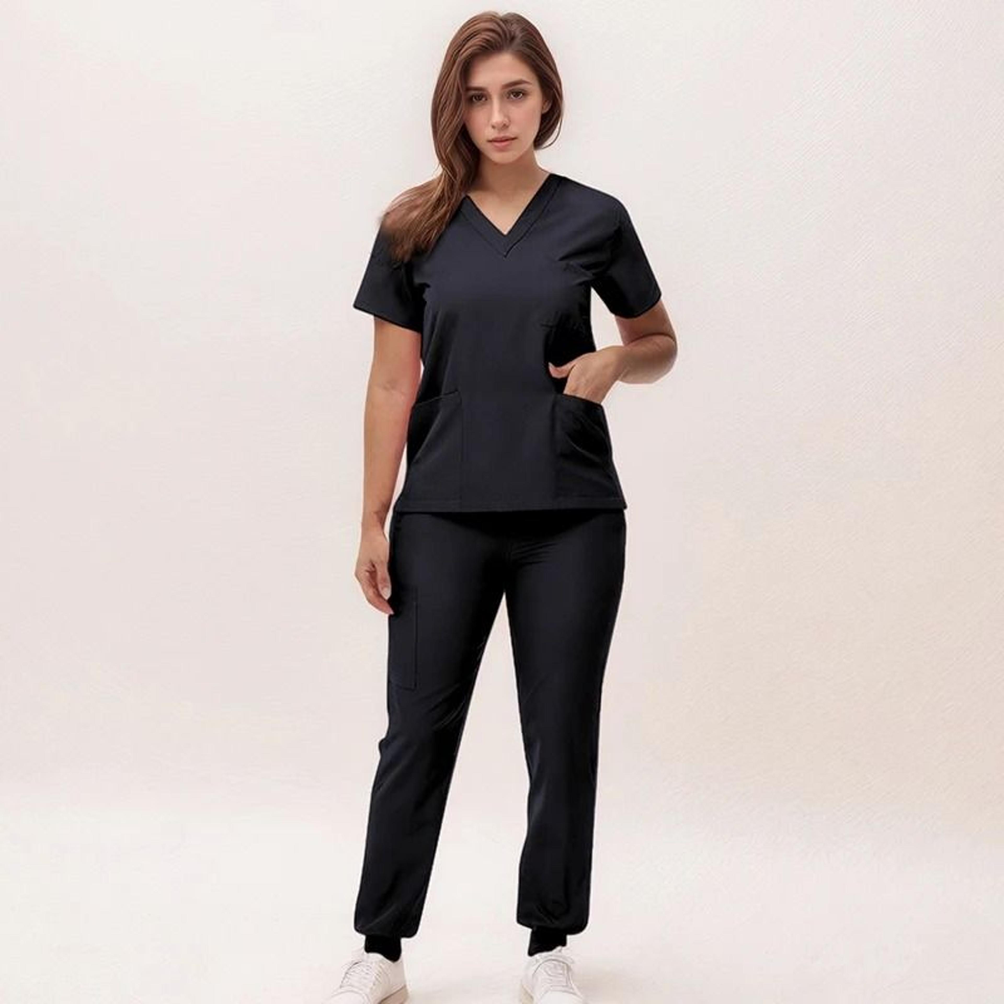New Nurse Scrub Set V Neck Top With Jogger Pants Medical Workwear 15