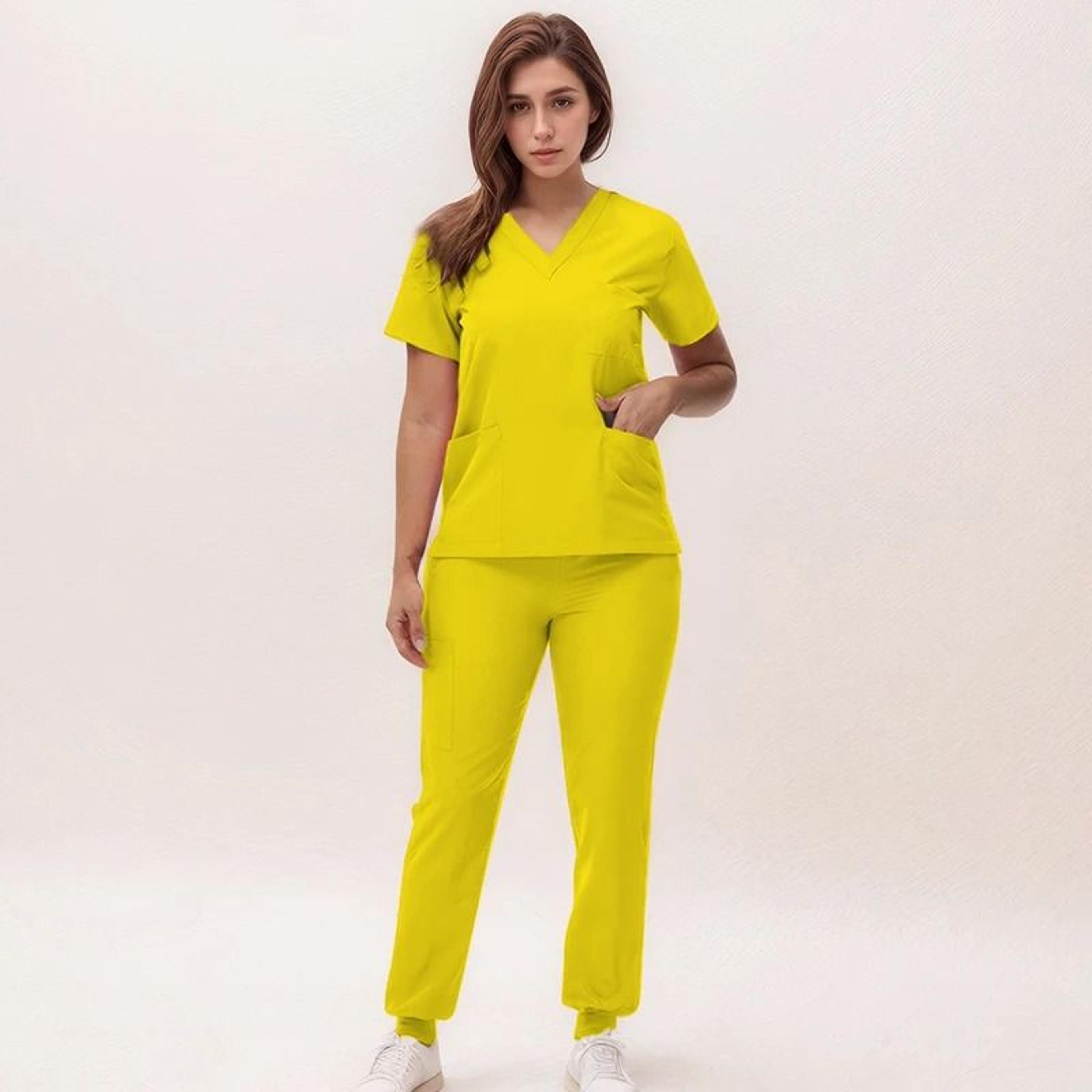 New Nurse Scrub Set V Neck Top With Jogger Pants Medical Workwear 18