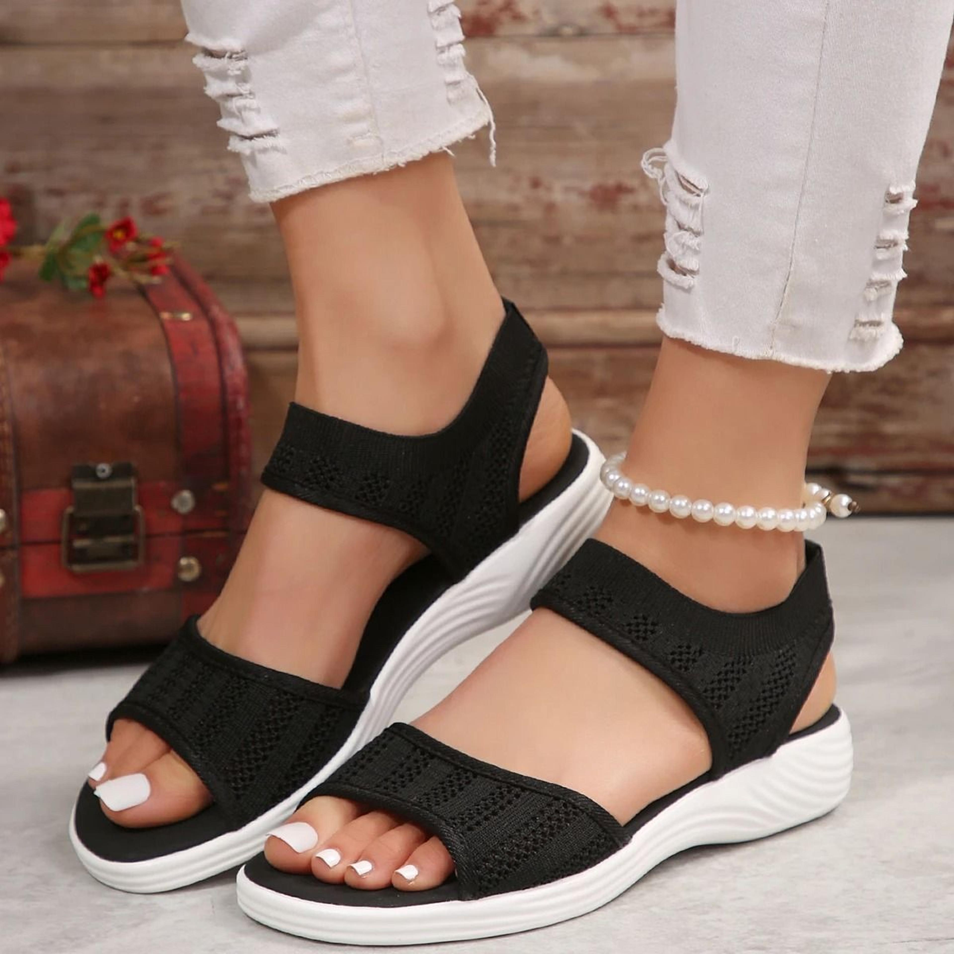 Womens Knit Elastic Wedge Sandals Lightweight Slip On Comfort Summer Shoes 4