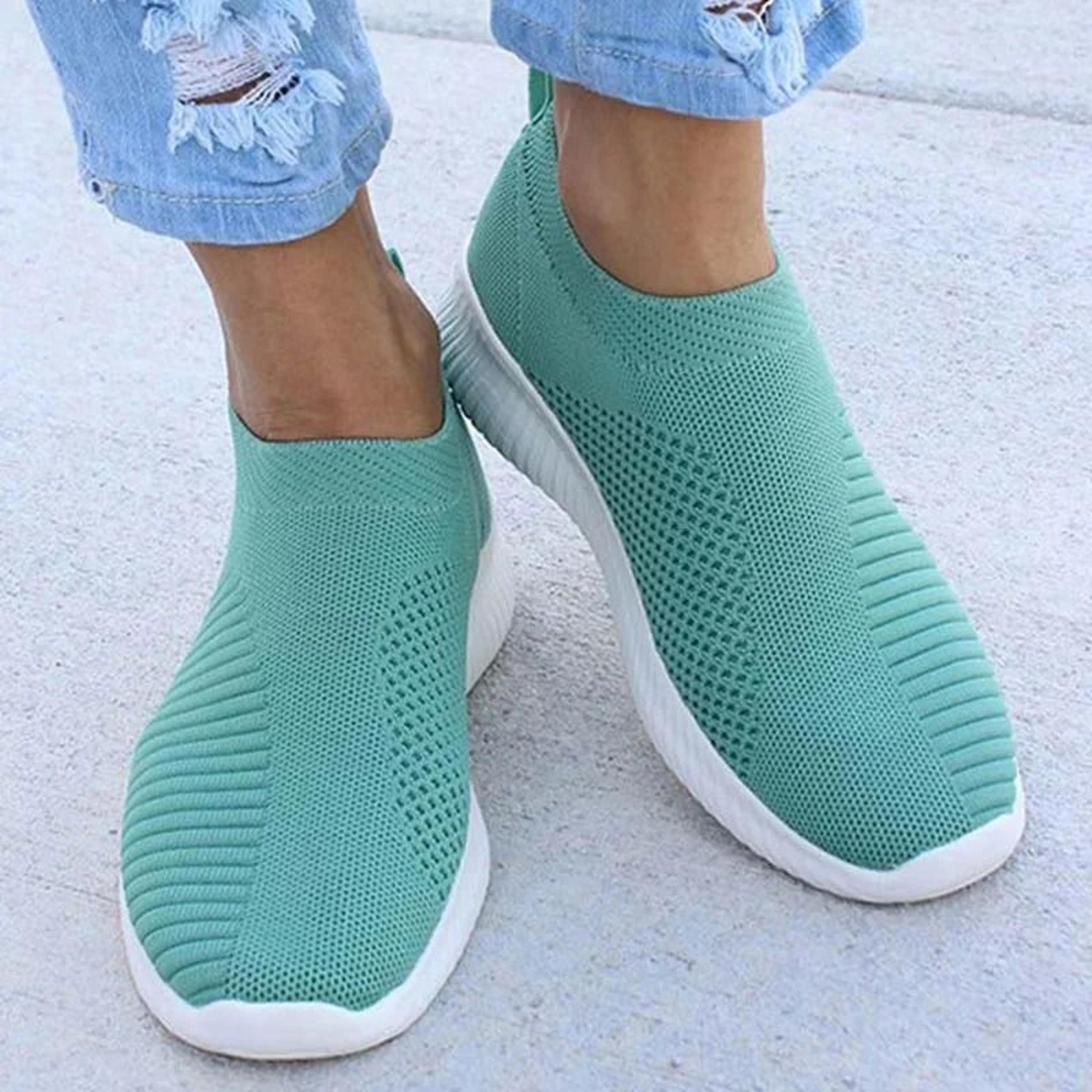 Womens Slip On Sneakers Casual Breathable White Sports Shoes 9