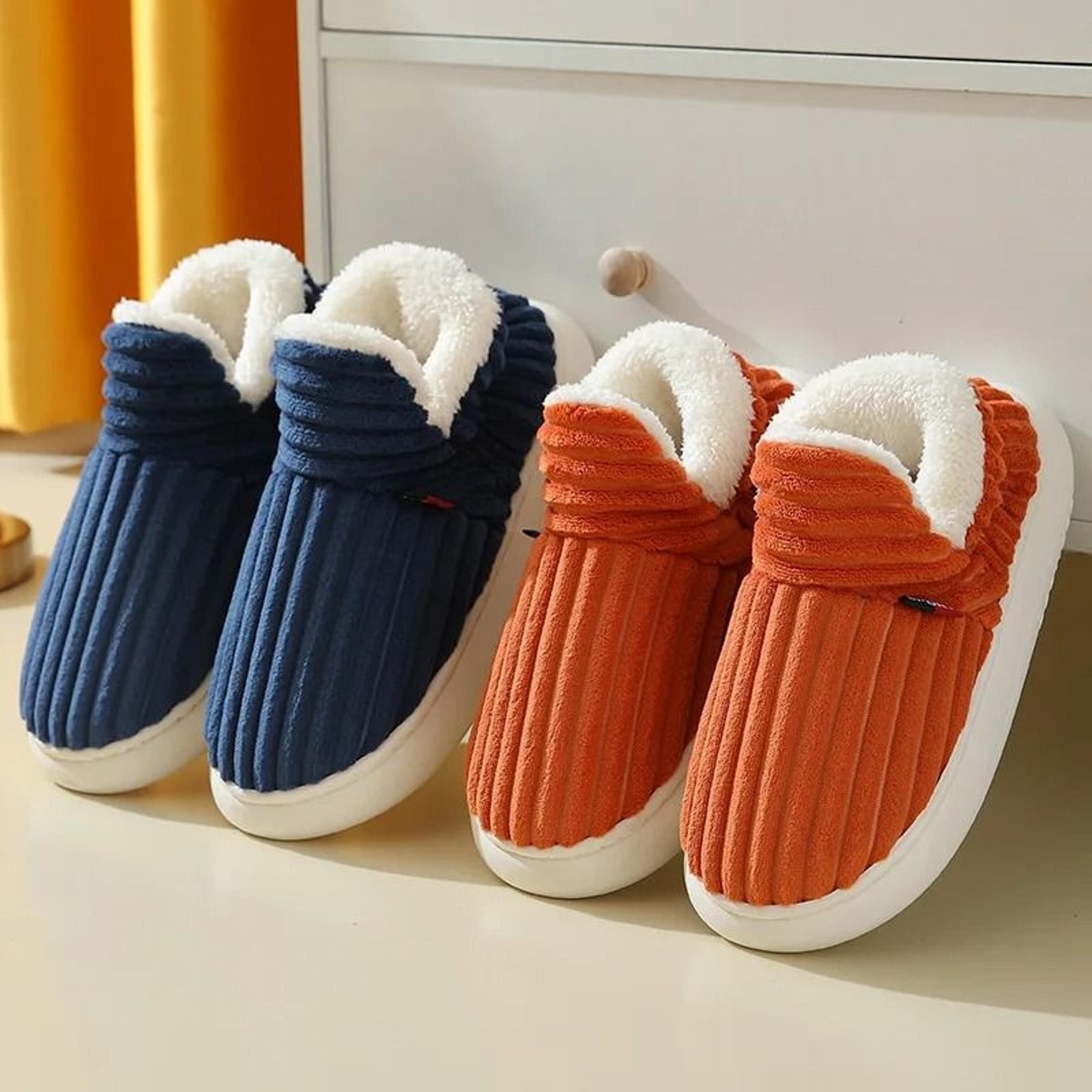 Soft Sole Fuzzy Slippers For Women And Men Winter Warm Plush Cotton Shoes 5