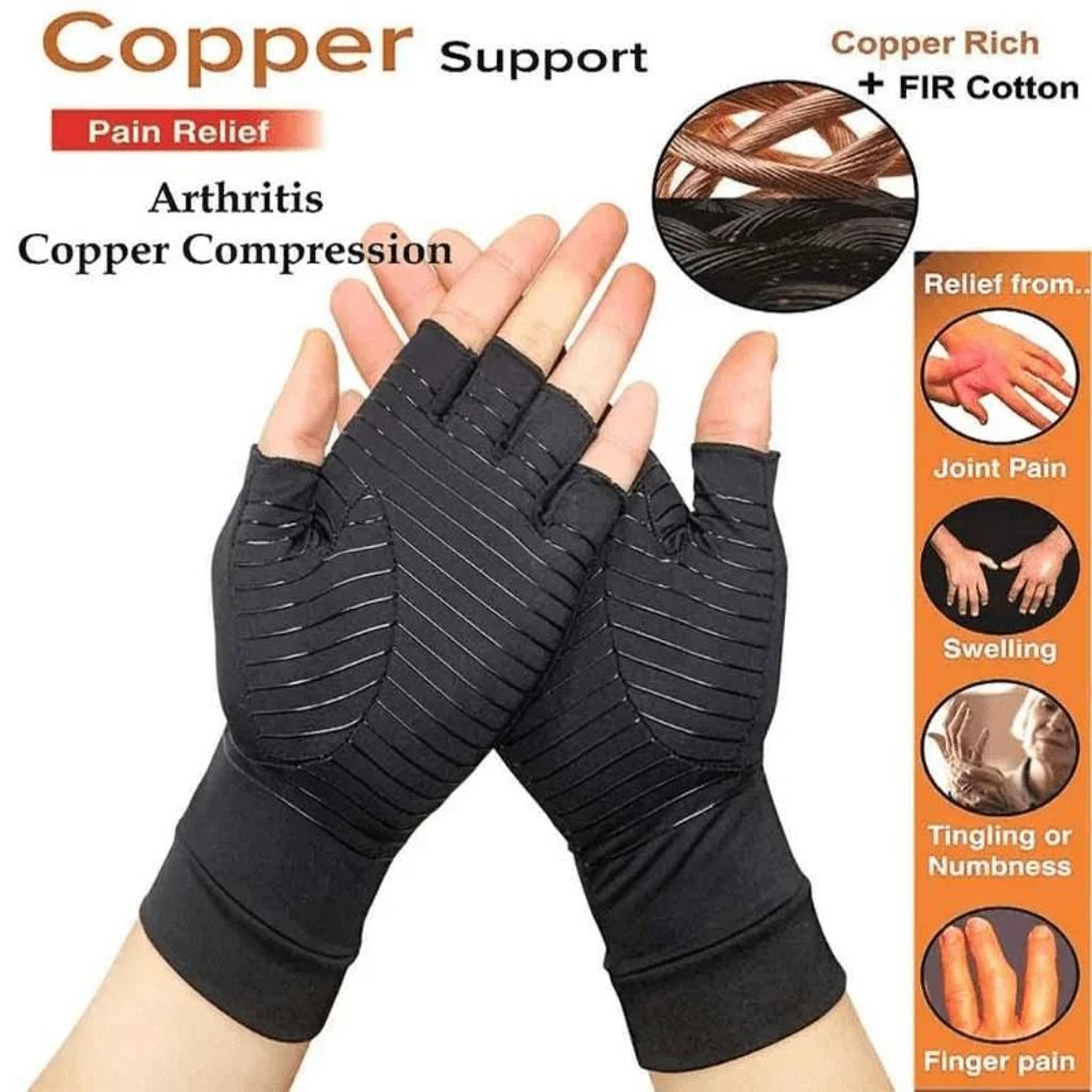 Compression Arthritis Gloves With Copper Fiber Half Finger Design 0