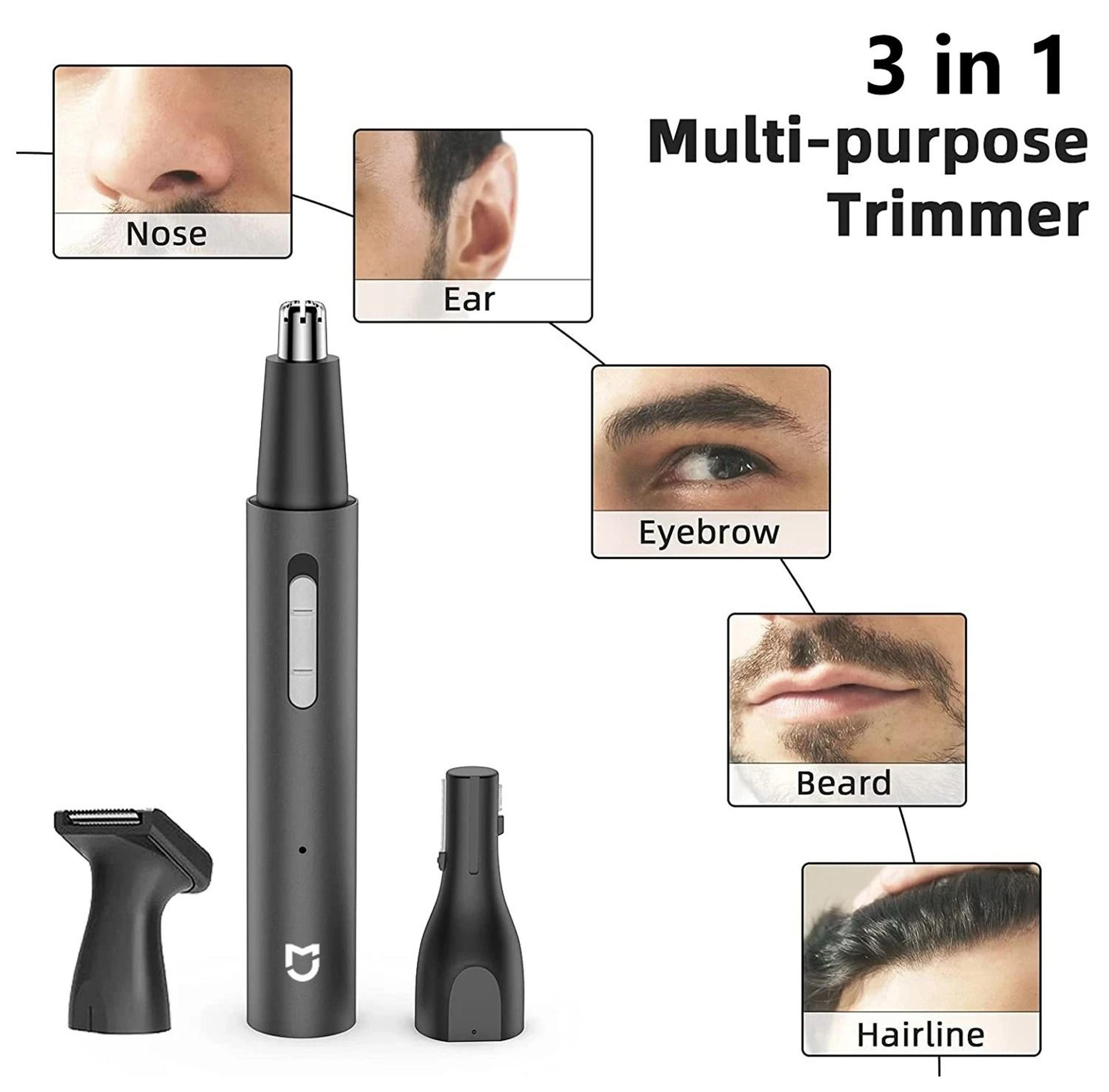 Rechargeable 3 In 1 Nose Ear And Eyebrow Hair Trimmer With Beard And Sideburn Attachments 1