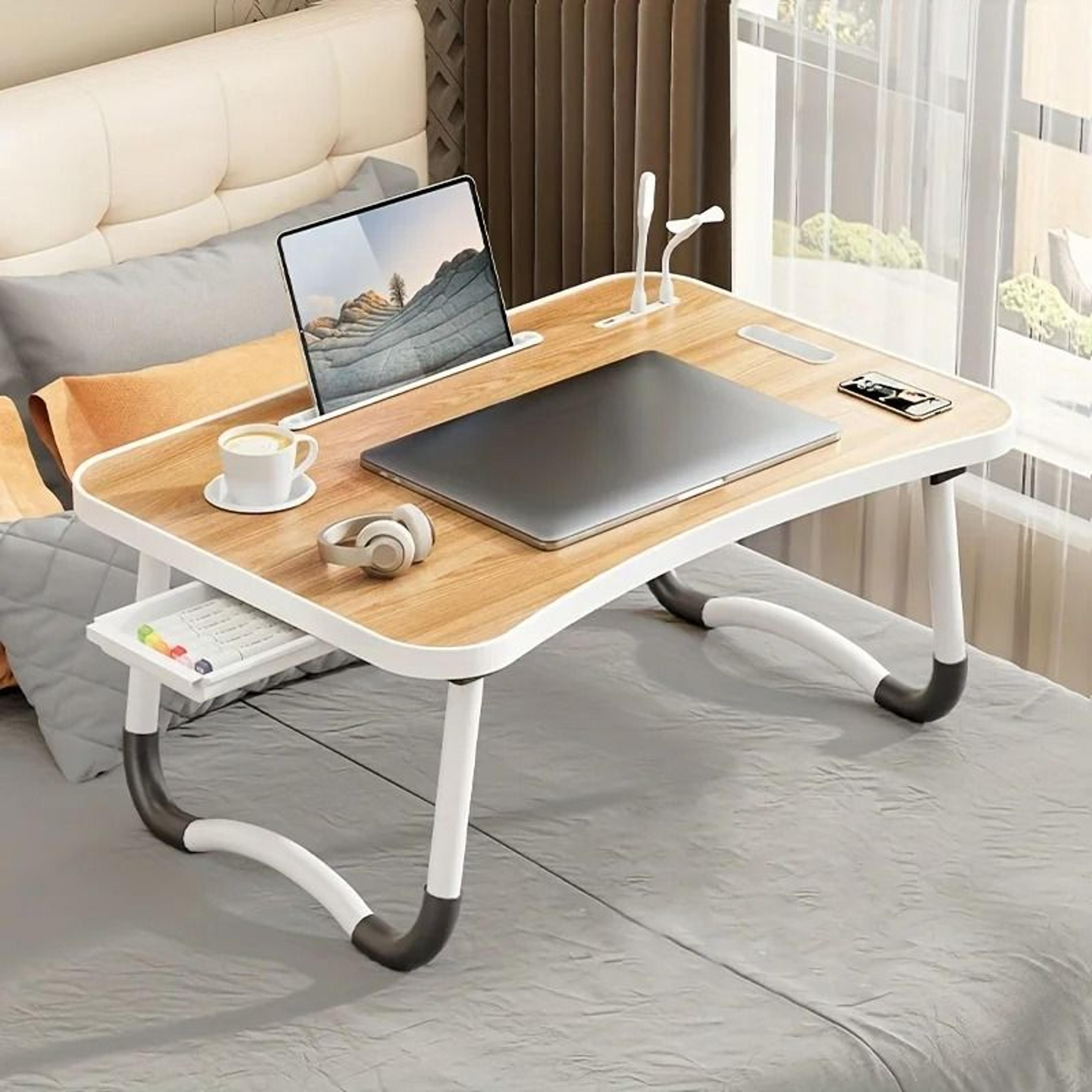 Portable Laptop Desk Foldable Table With USB Light And Cup Holder 0