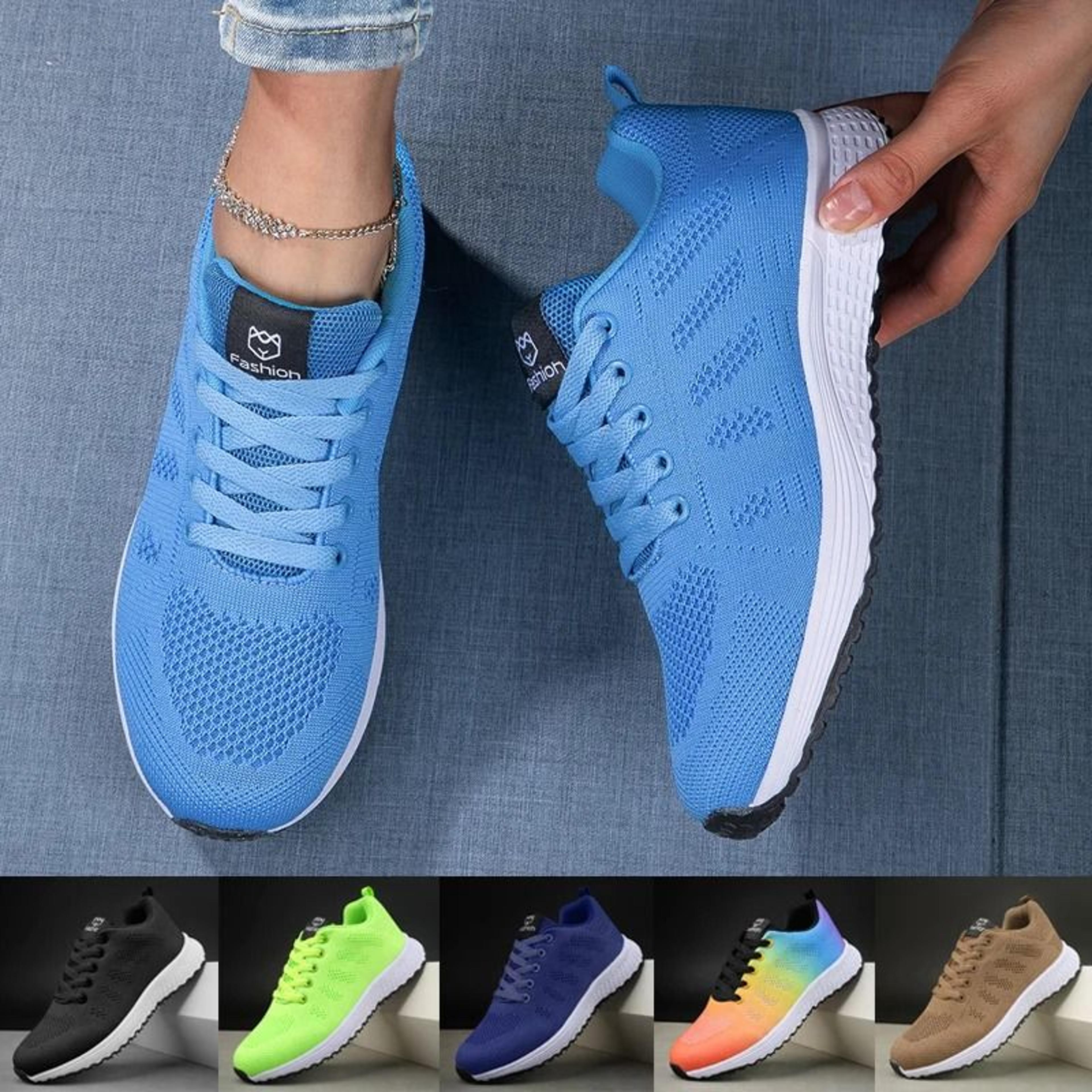 breathable knit sneakers for women casual lace up walking shoes