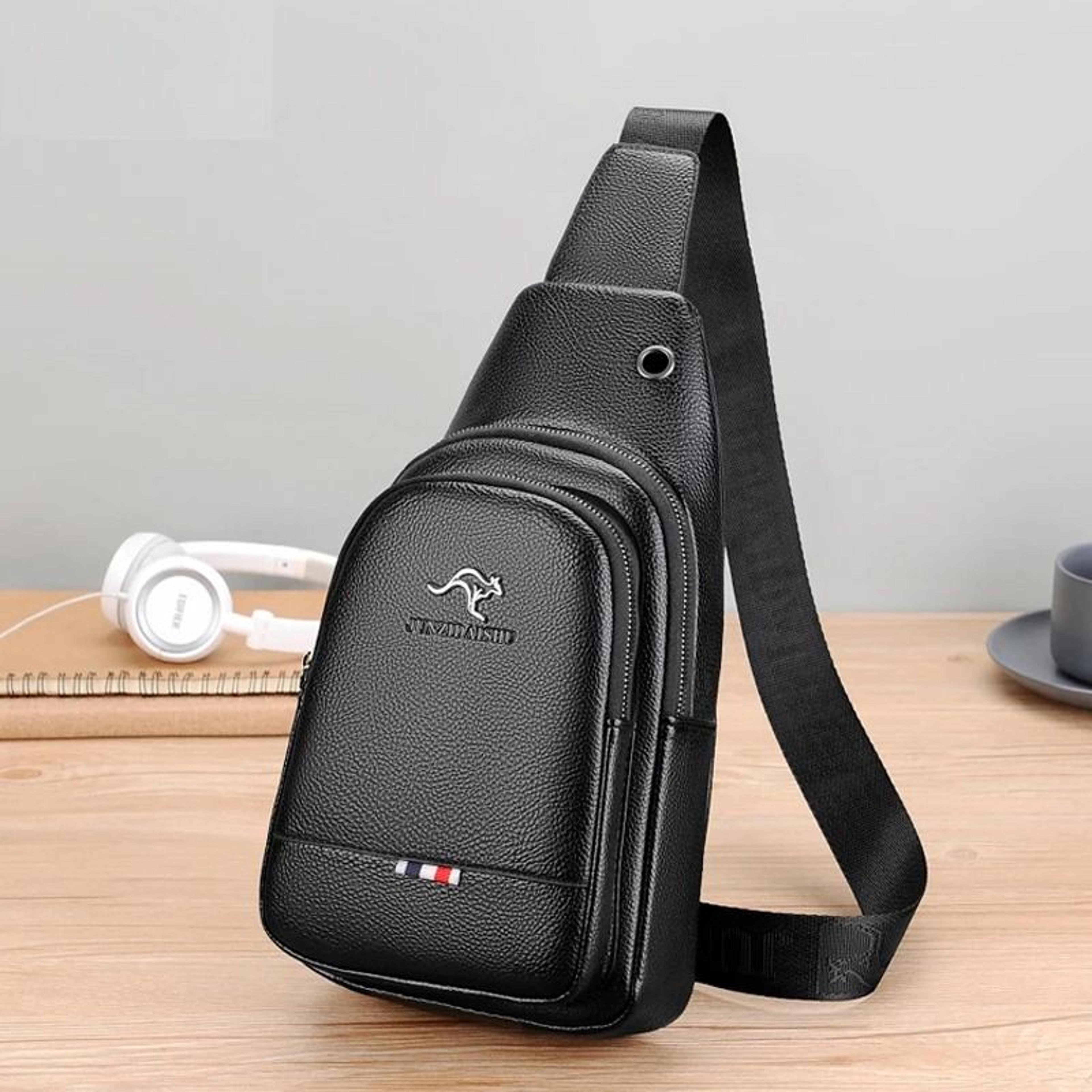 mens chest pack crossbody pu leather shoulder bag