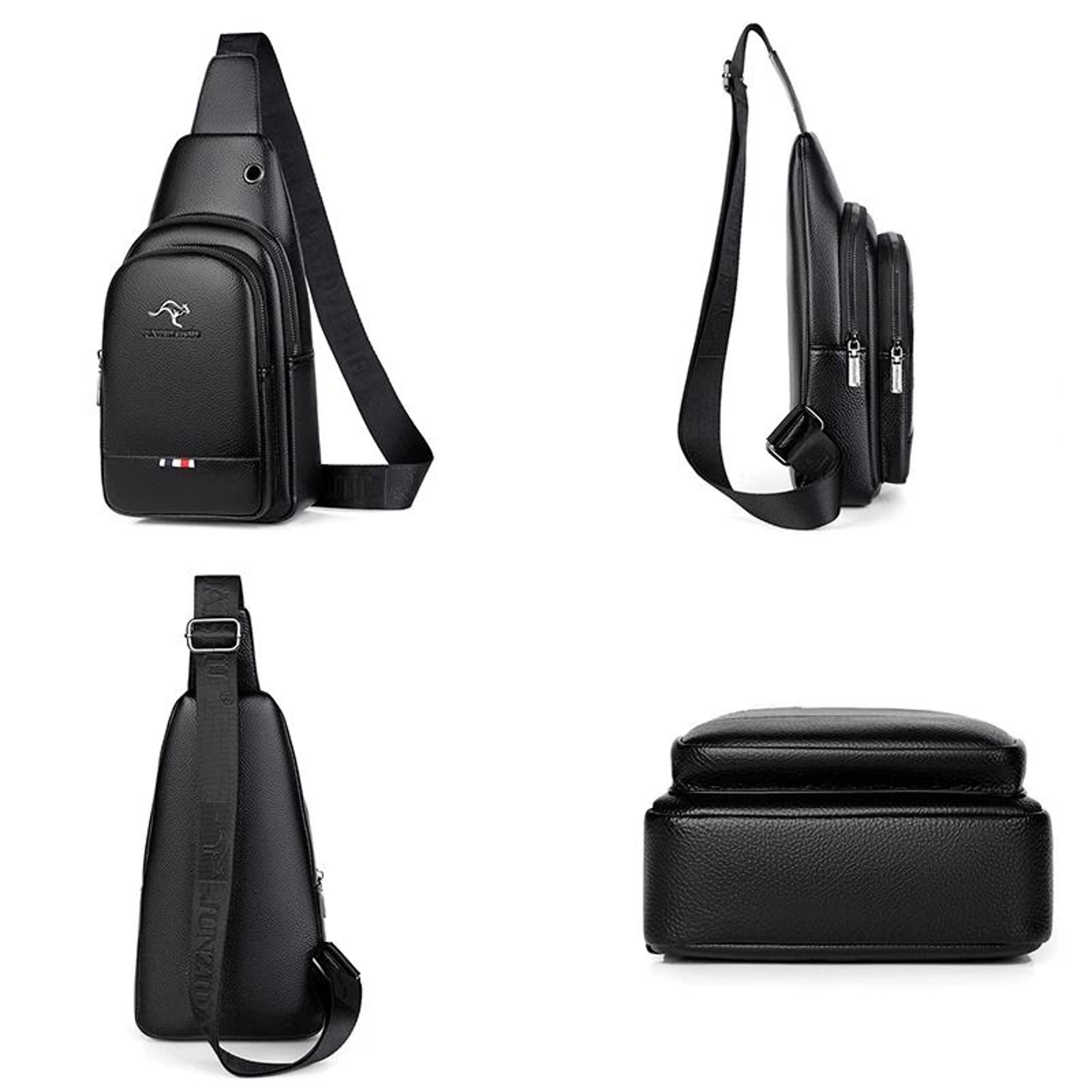 Mens Chest Pack Crossbody PU Leather Shoulder Bag 4