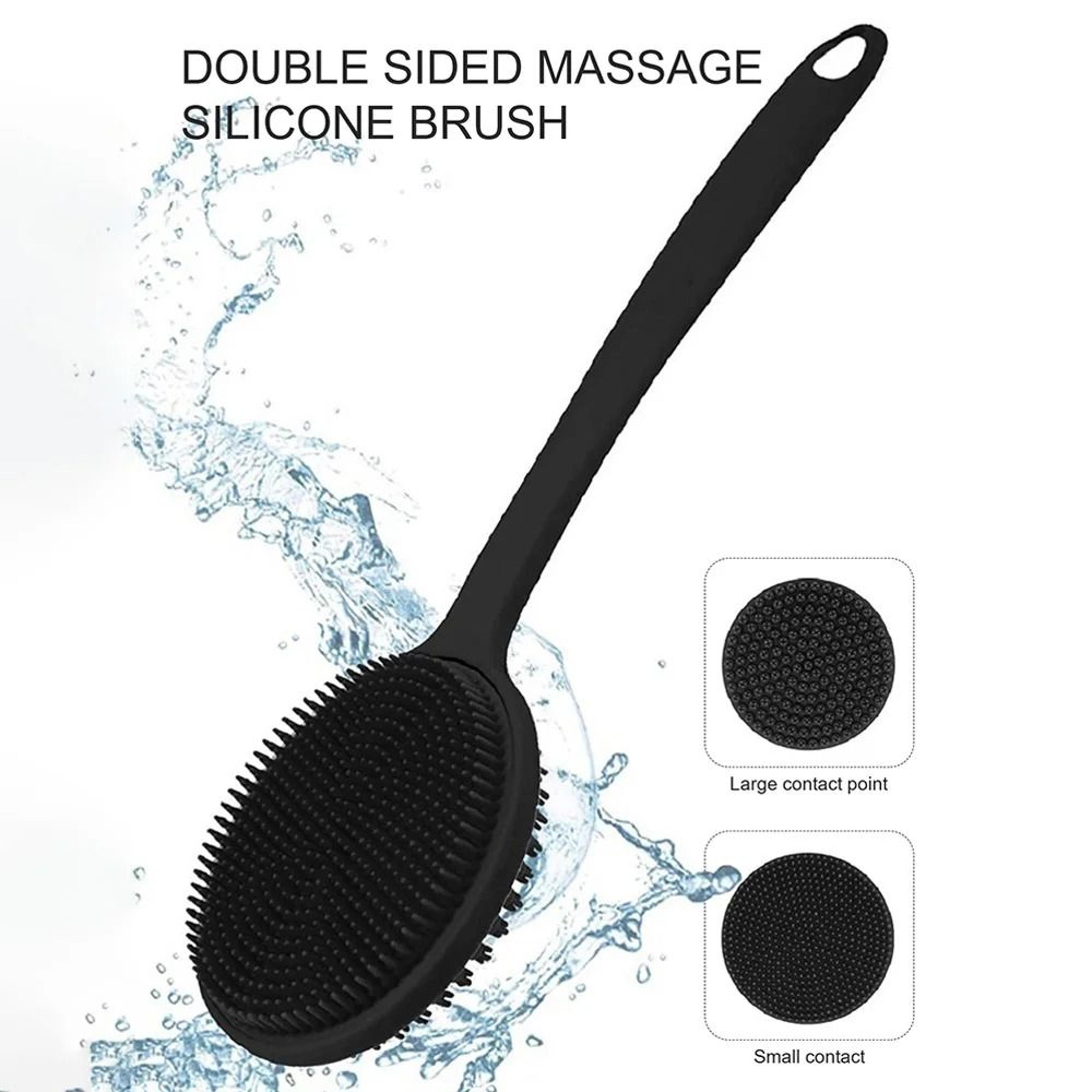 bath back brush with handle and exfoliating shower sponge
