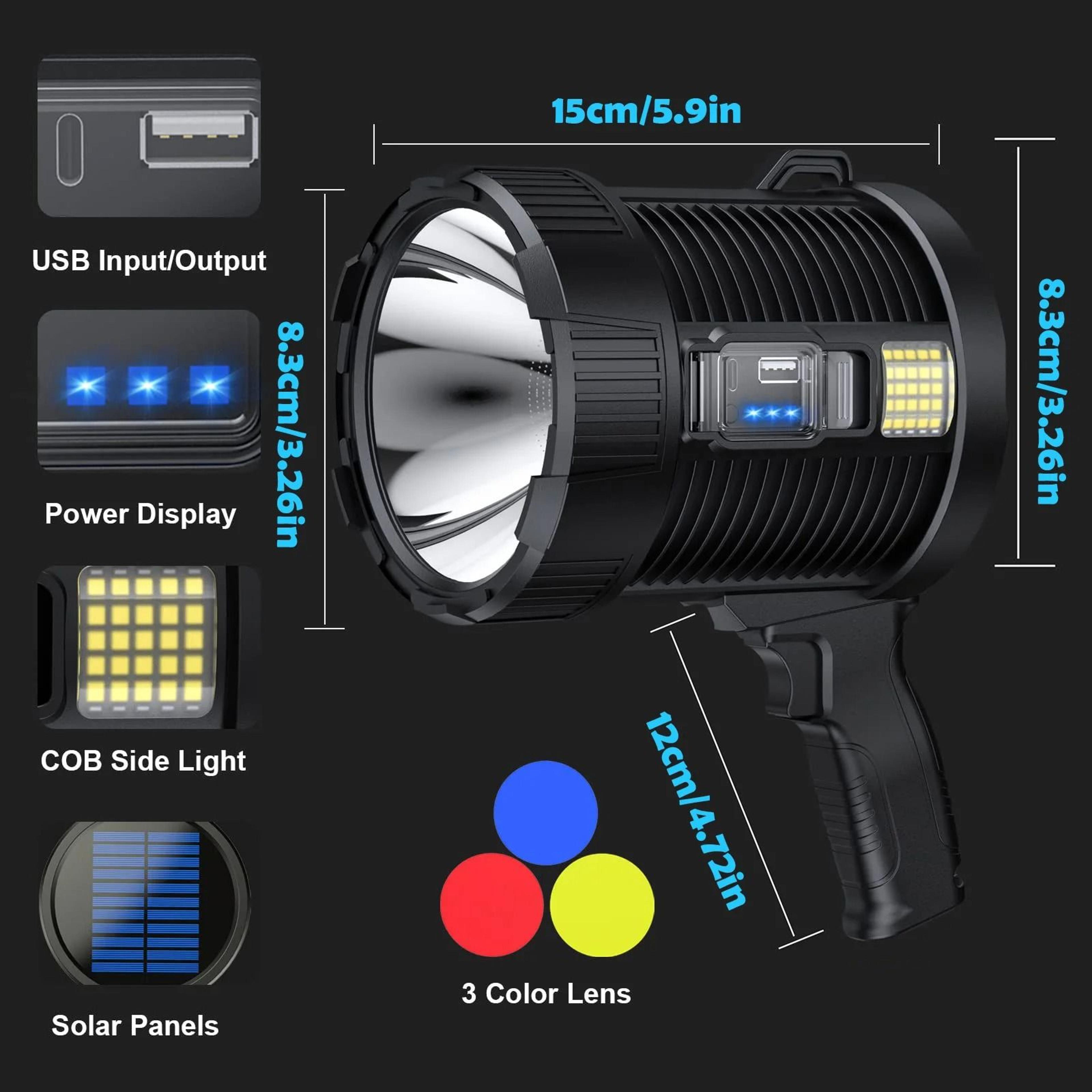 Rechargeable Spotlight 900000 Lumens LED Handheld Flashlight With Solar Charging 9