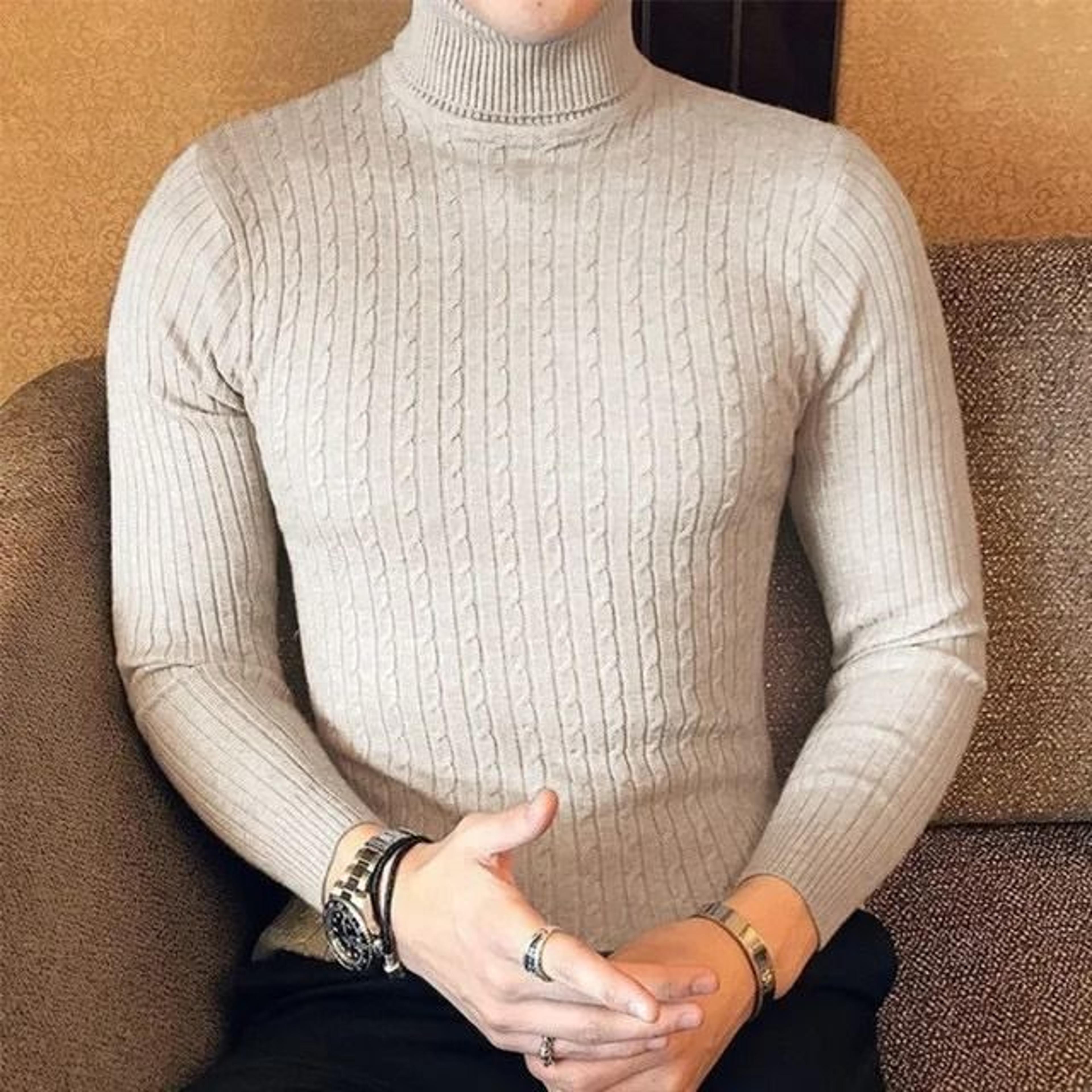 Winter High Neck Thick Warm Sweater Men Slim Fit Pullover Knitwear 11