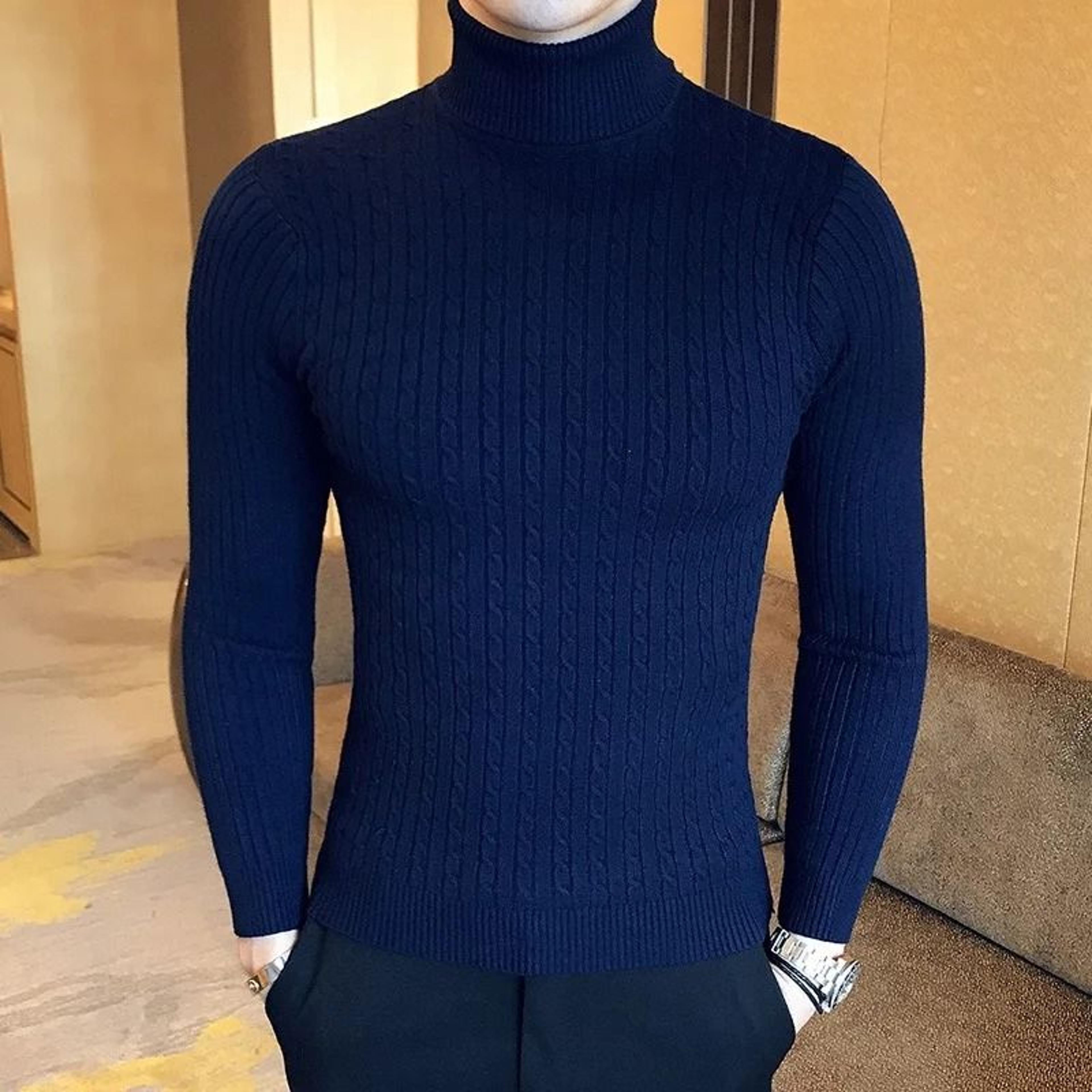 Winter High Neck Thick Warm Sweater Men Slim Fit Pullover Knitwear 12