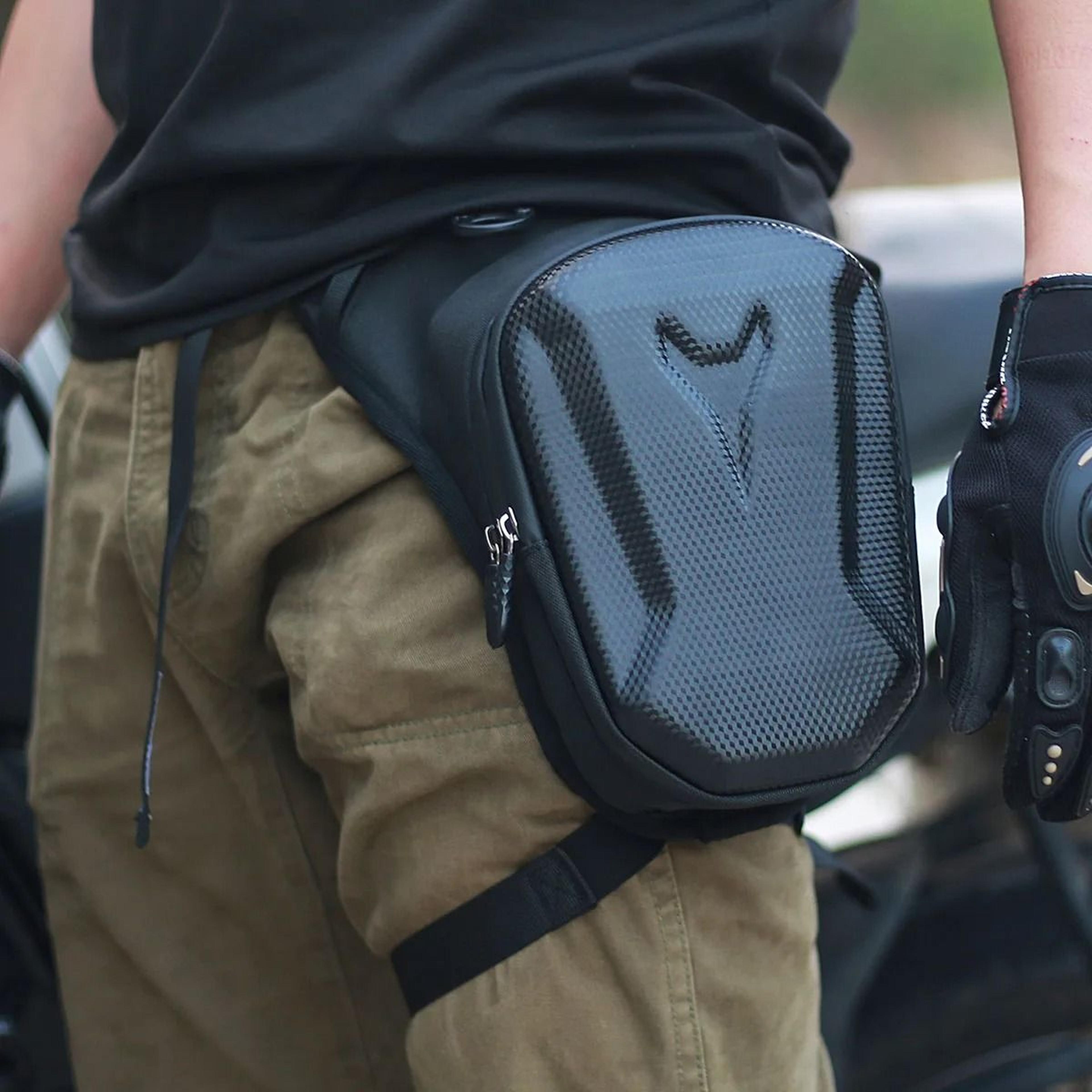 motorcycle leg bag with waterproof hard shell and reflective design