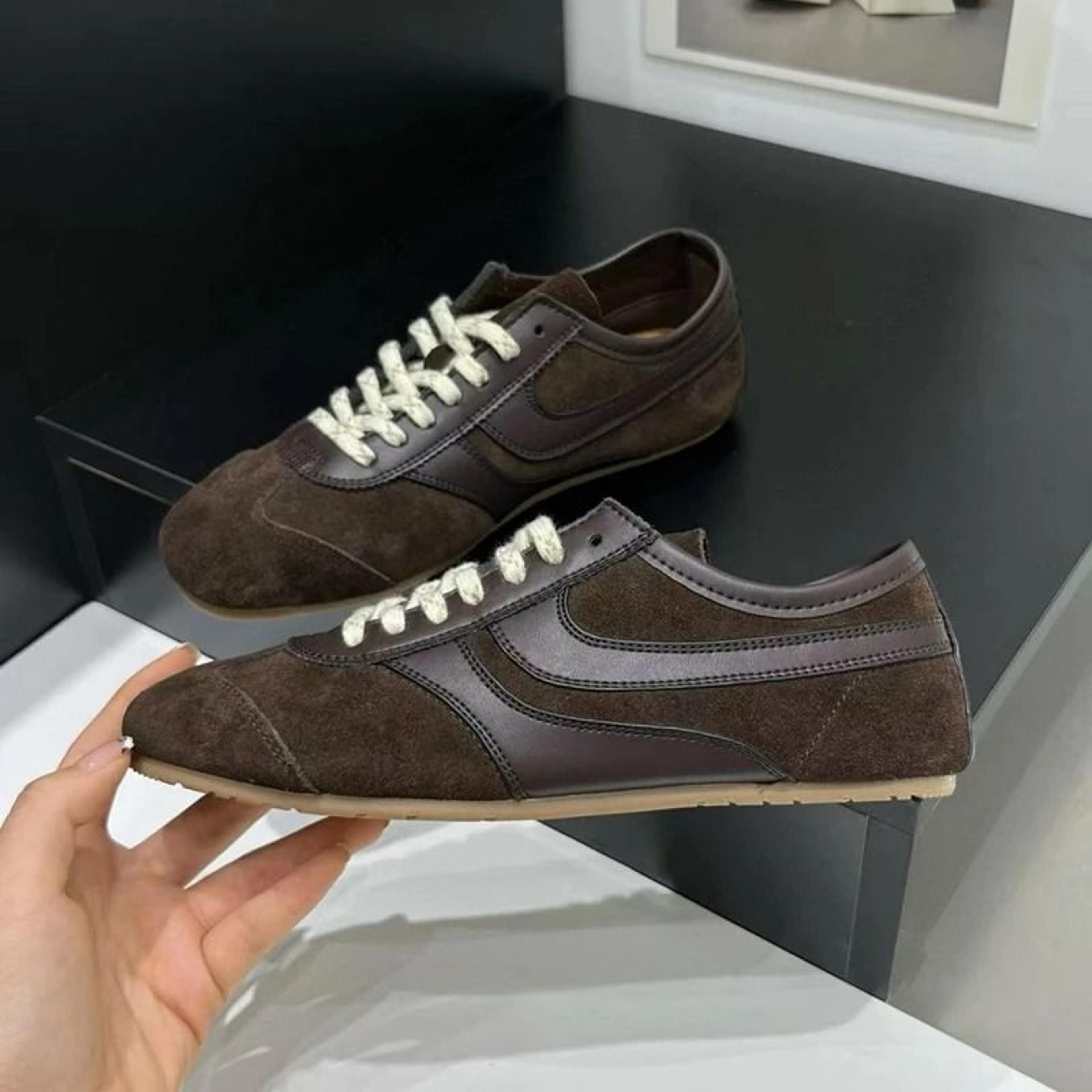 Womens Retro German Training Sneakers Genuine Leather Flat LaceUp Shoes 10