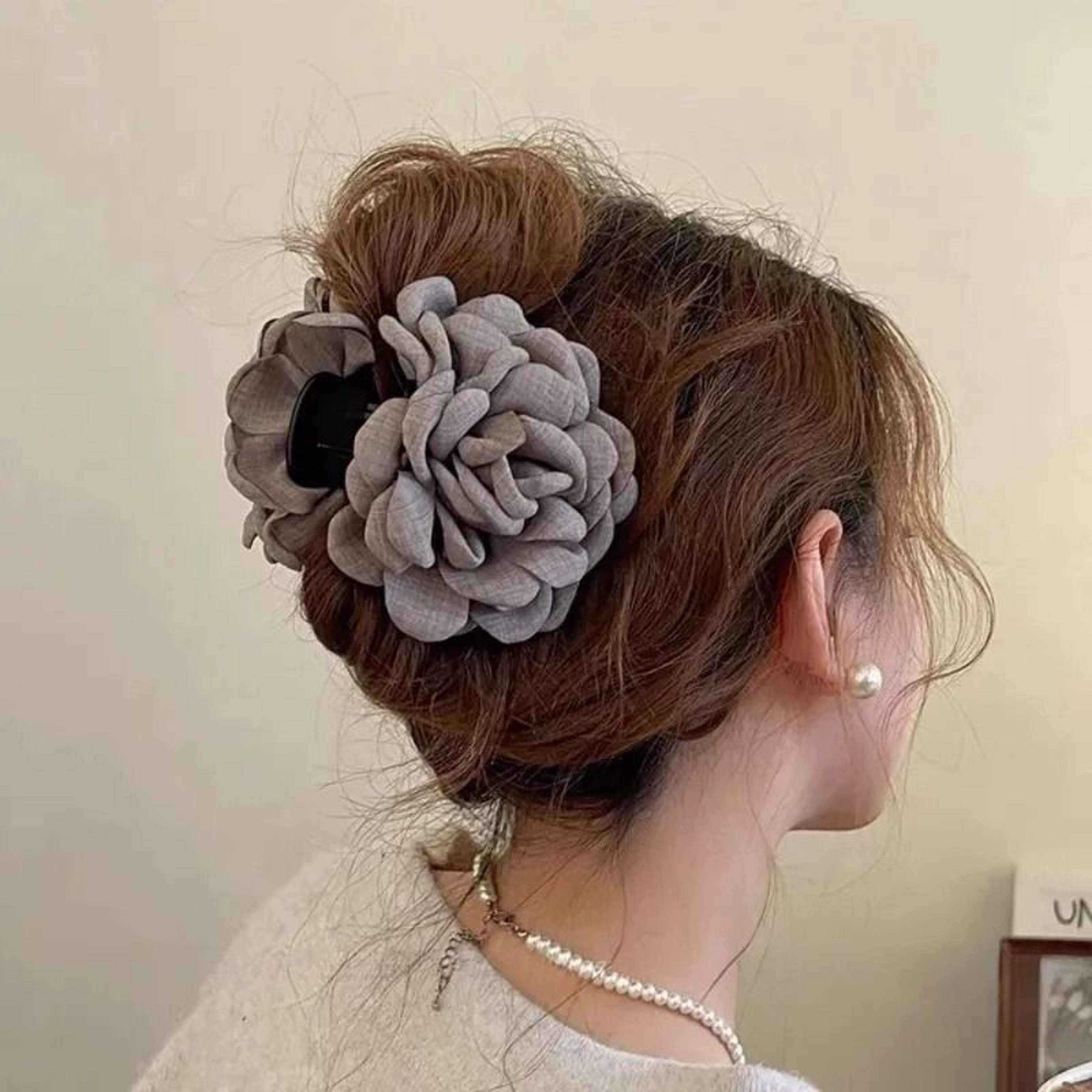 Cotton Rose Flower Hair Claw Clip  16 Colors Medium Size Shark Clamp For Women 5