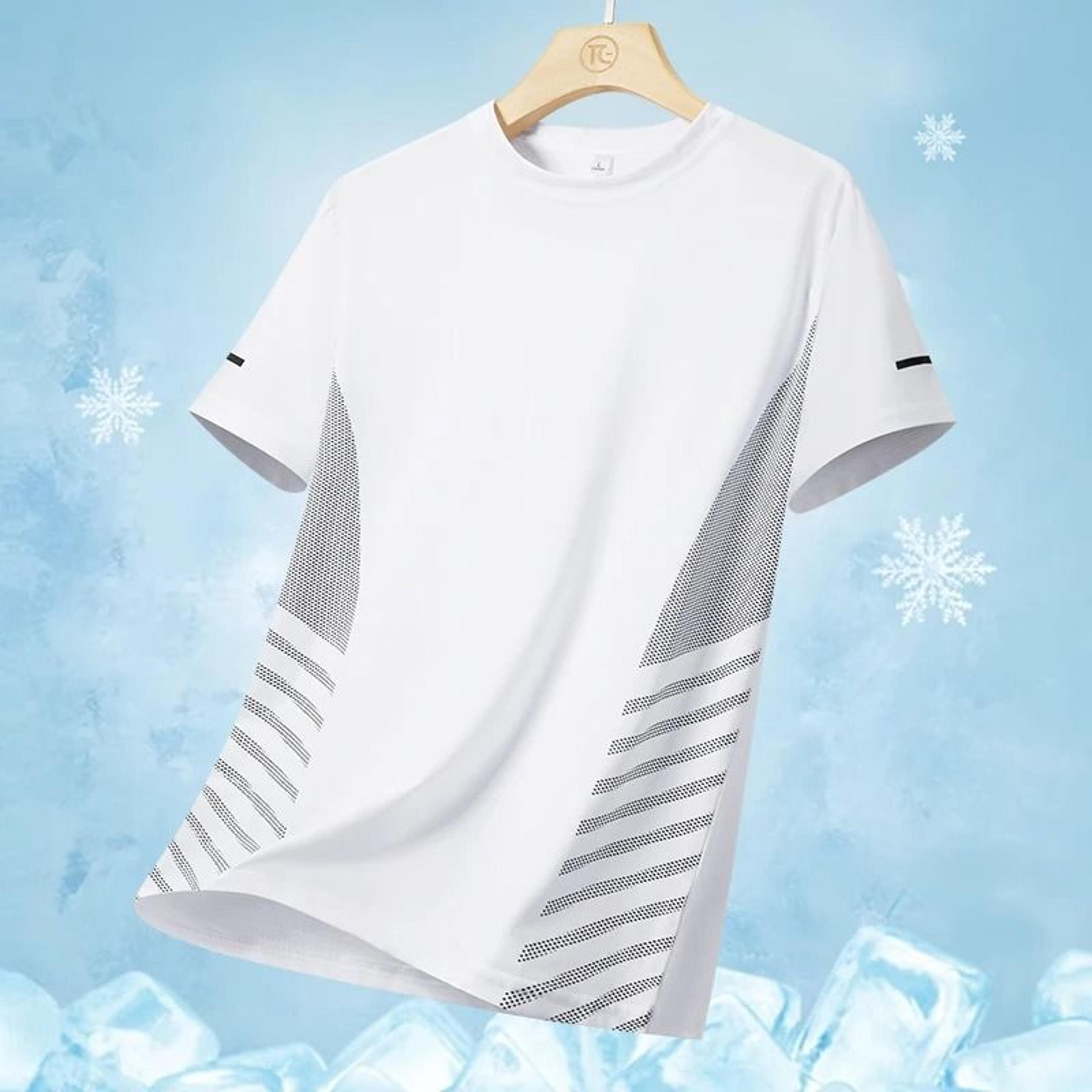 Mens Running TShirt  Quick Dry Ice Silk Fitness Top With Reflective Print Breathable Short Sleeve U 13