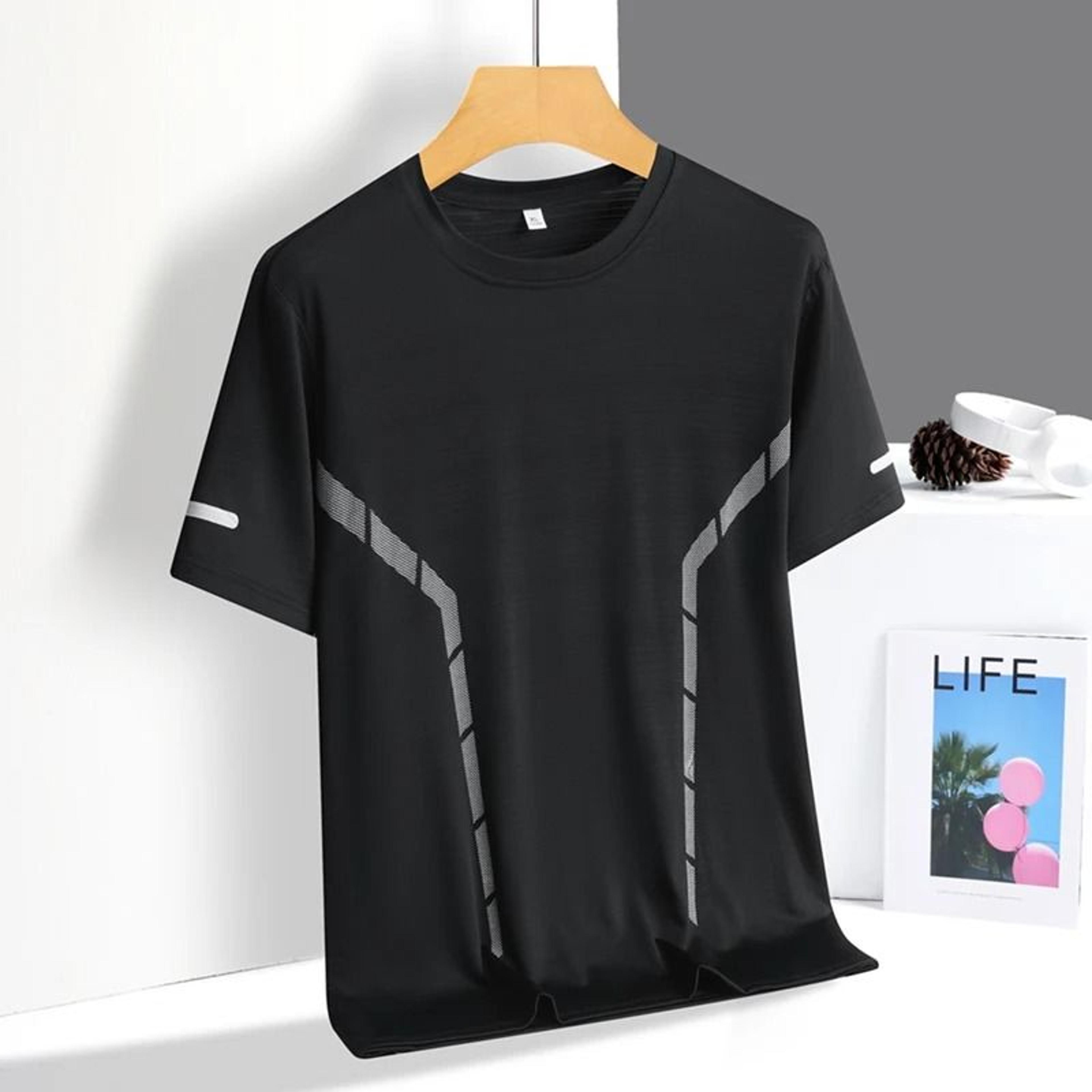 Mens Running TShirt  Quick Dry Ice Silk Fitness Top With Reflective Print Breathable Short Sleeve U 16