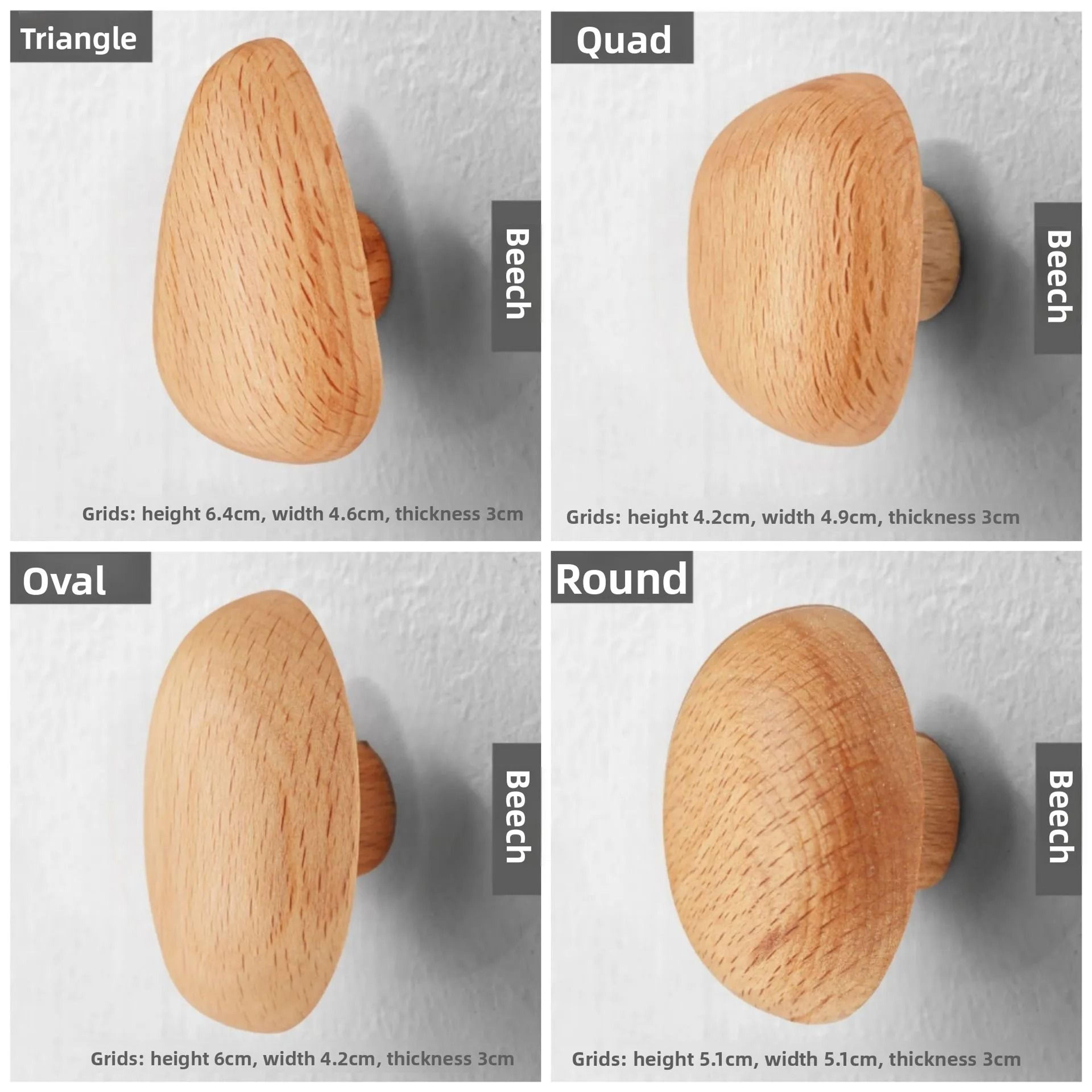 Scandinavian Solid Wood Wall Mounted Clothes Hook Pebble Shape Punch Free Door Hanger 4