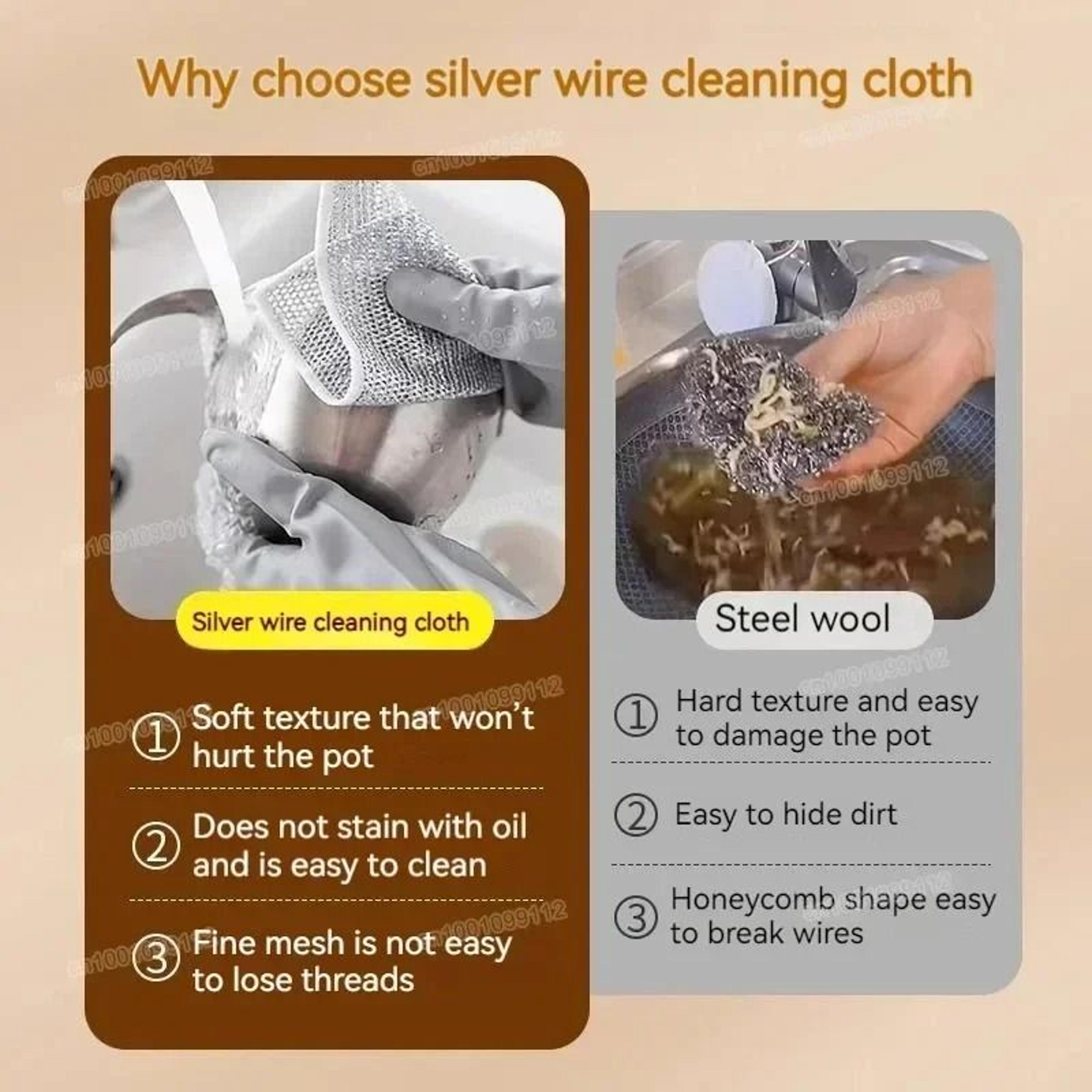Silver Wire Cleaning Cloths 20pcs Double Sided Dishwashing Pads For Kitchen And Stovetop 1