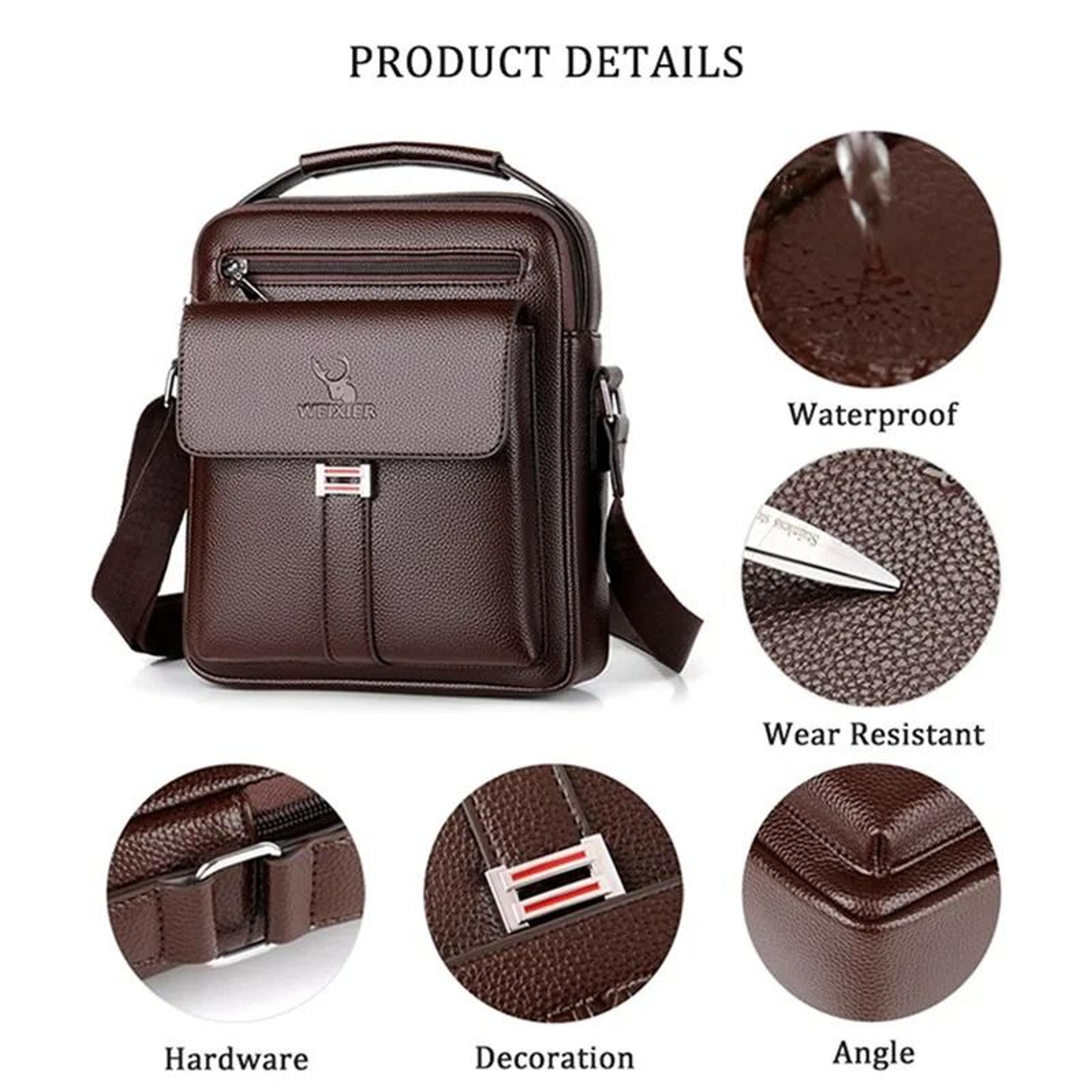 Men Crossbody Shoulder Bag Waterproof PU Leather Messenger Tote With Large Capacity 6