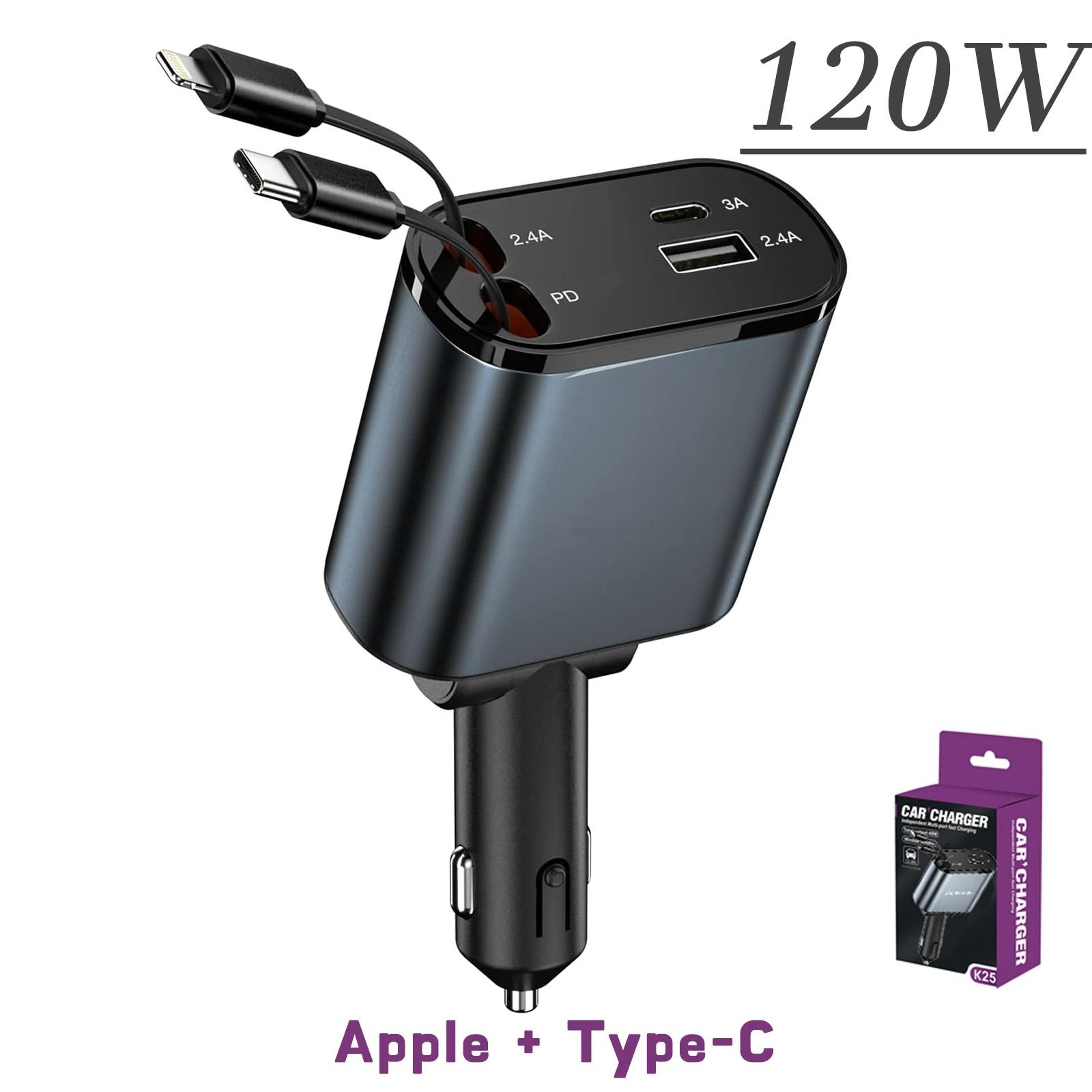 4 In 1 Retractable Car Charger Fast Charging USB PD Type C QC Adapter 9