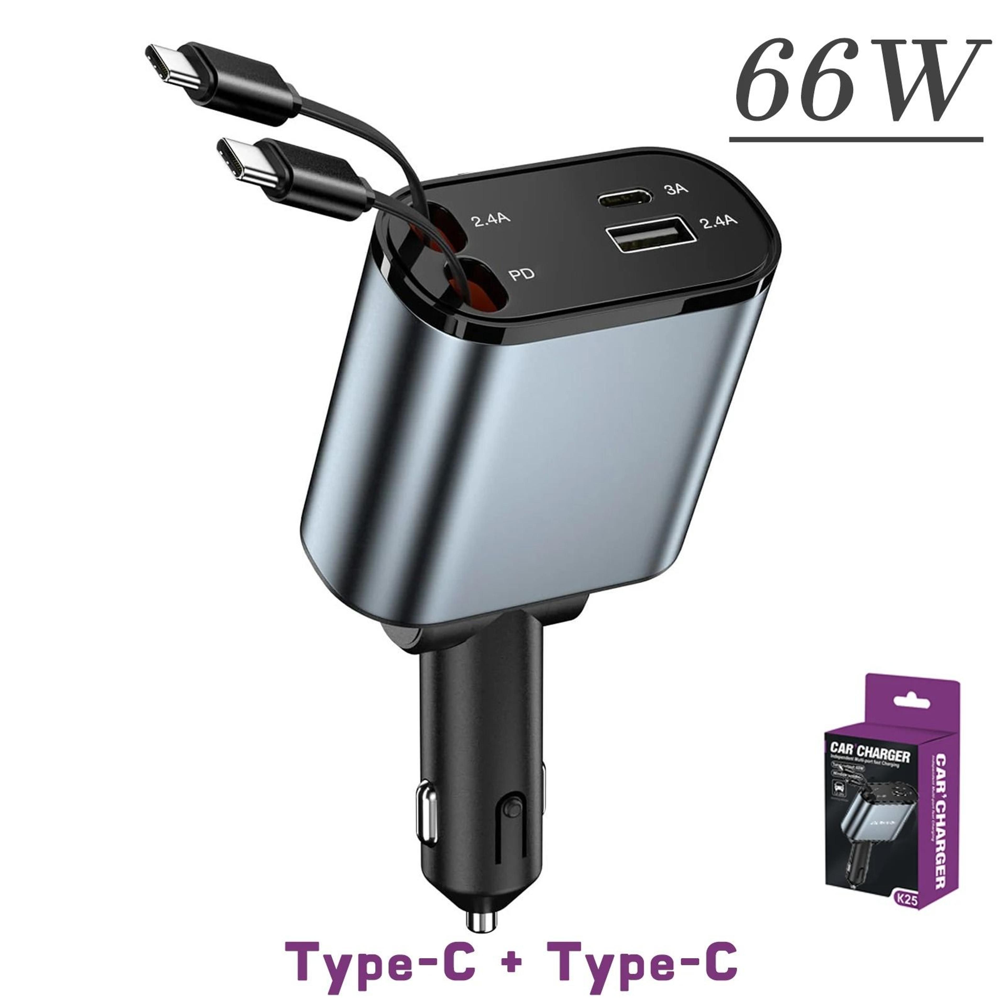 4 In 1 Retractable Car Charger Fast Charging USB PD Type C QC Adapter 7