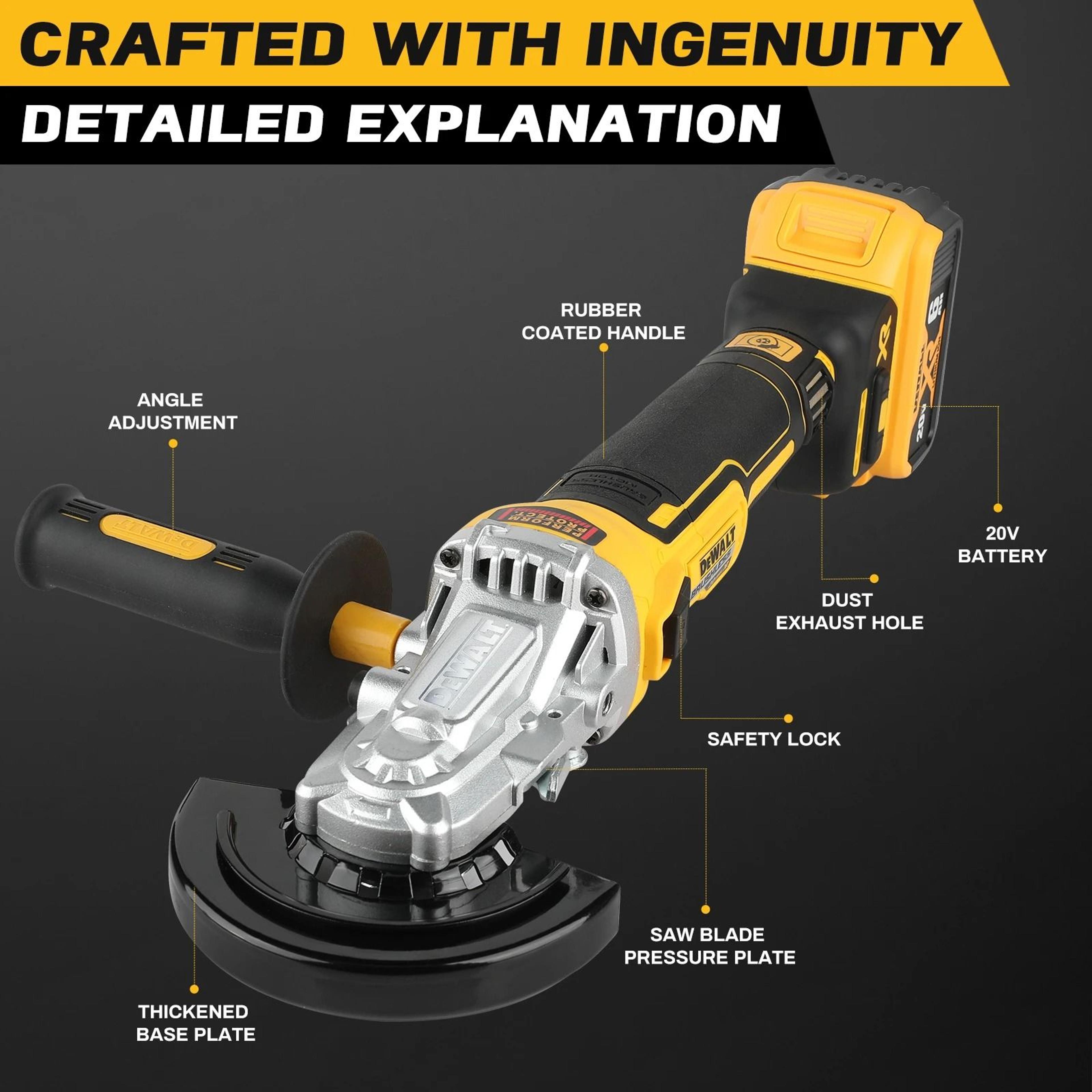 Cordless Brushless Angle Grinder With Rechargeable Battery And 125mm Cutting Disc 2