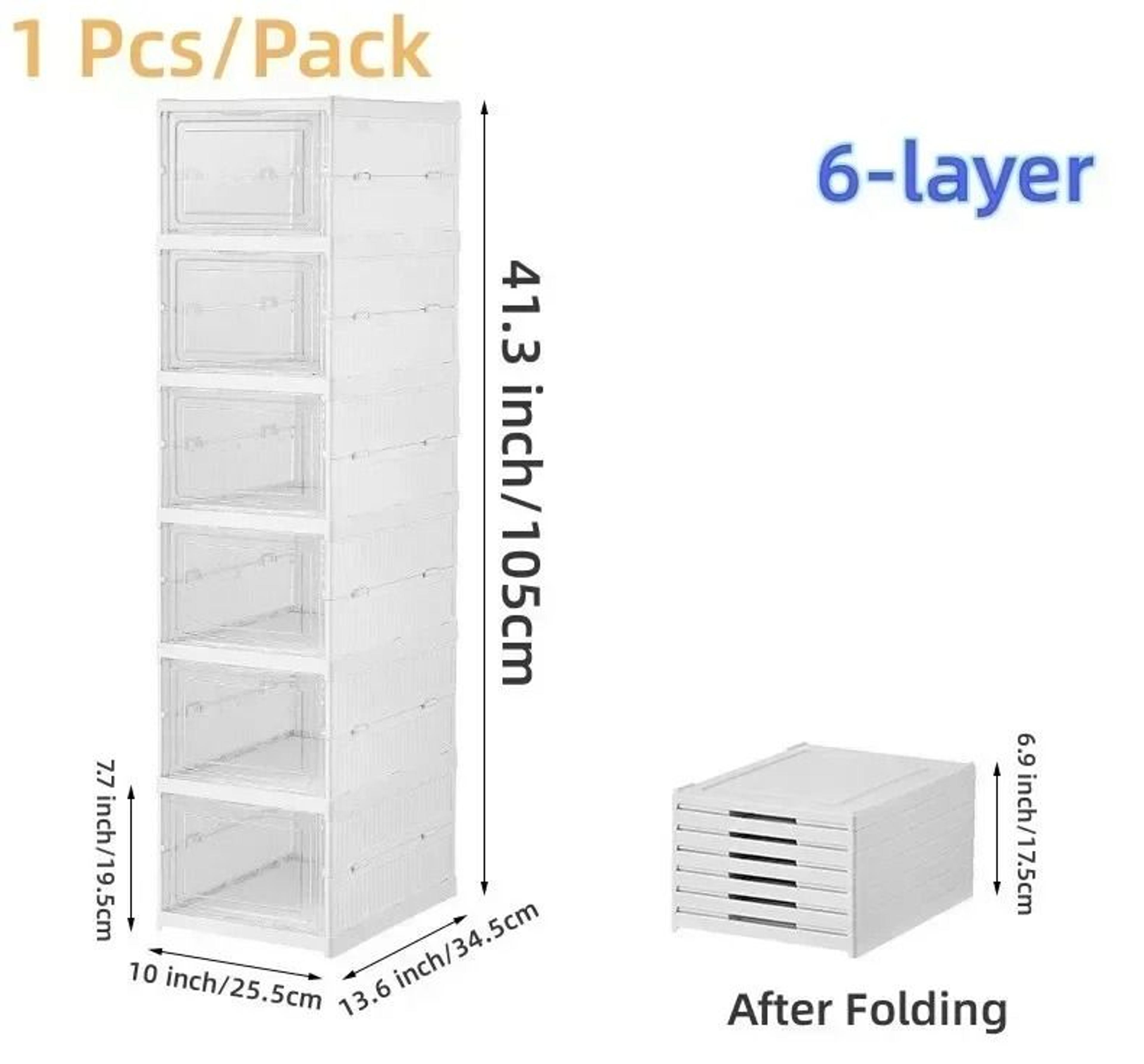6 Layer Shoe Storage Organizer Foldable Transparent Stackable Shoe Box Cabinet 8
