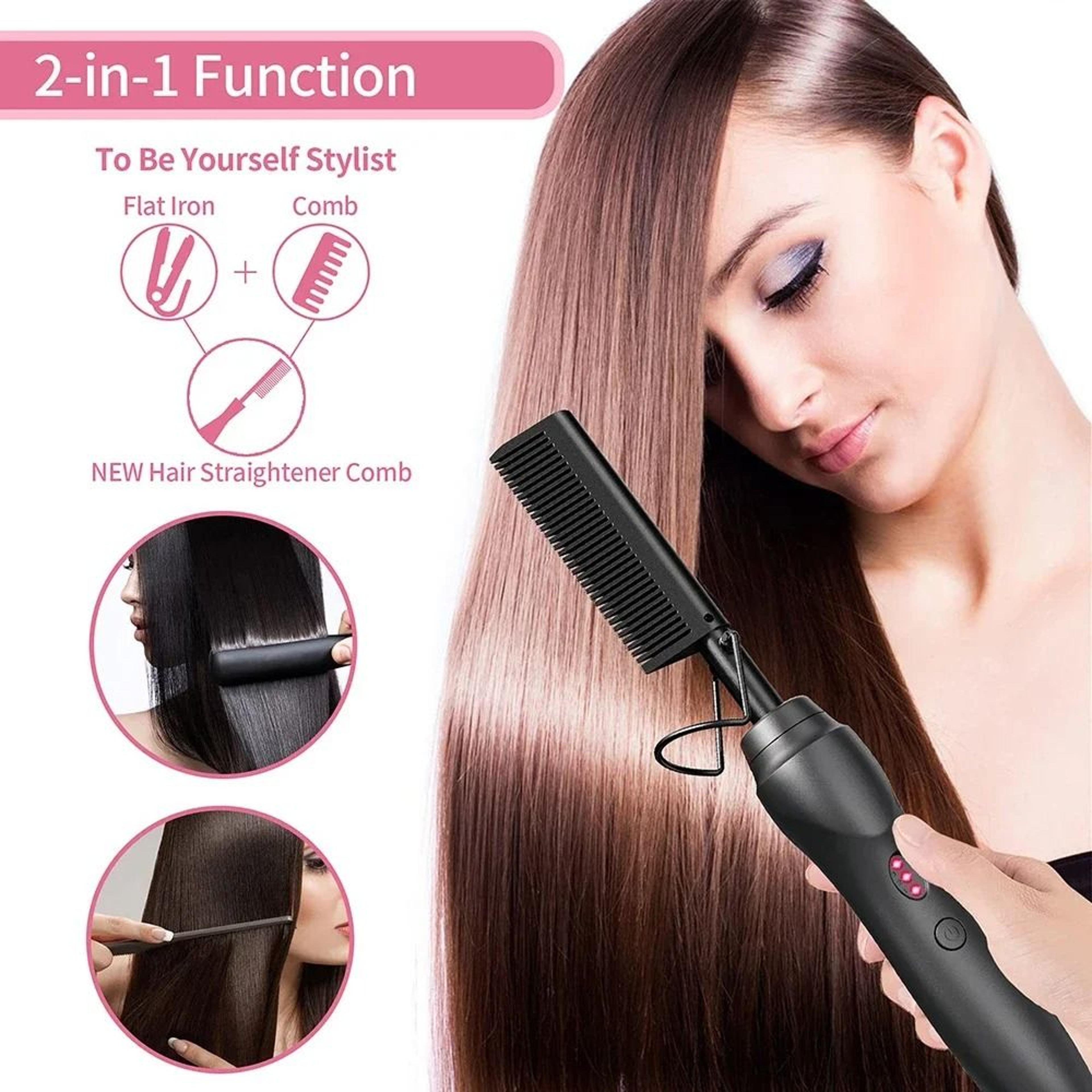 Hot Comb Hair Straightener Portable Ceramic Heat Pressing Comb For Hair And Beard 3