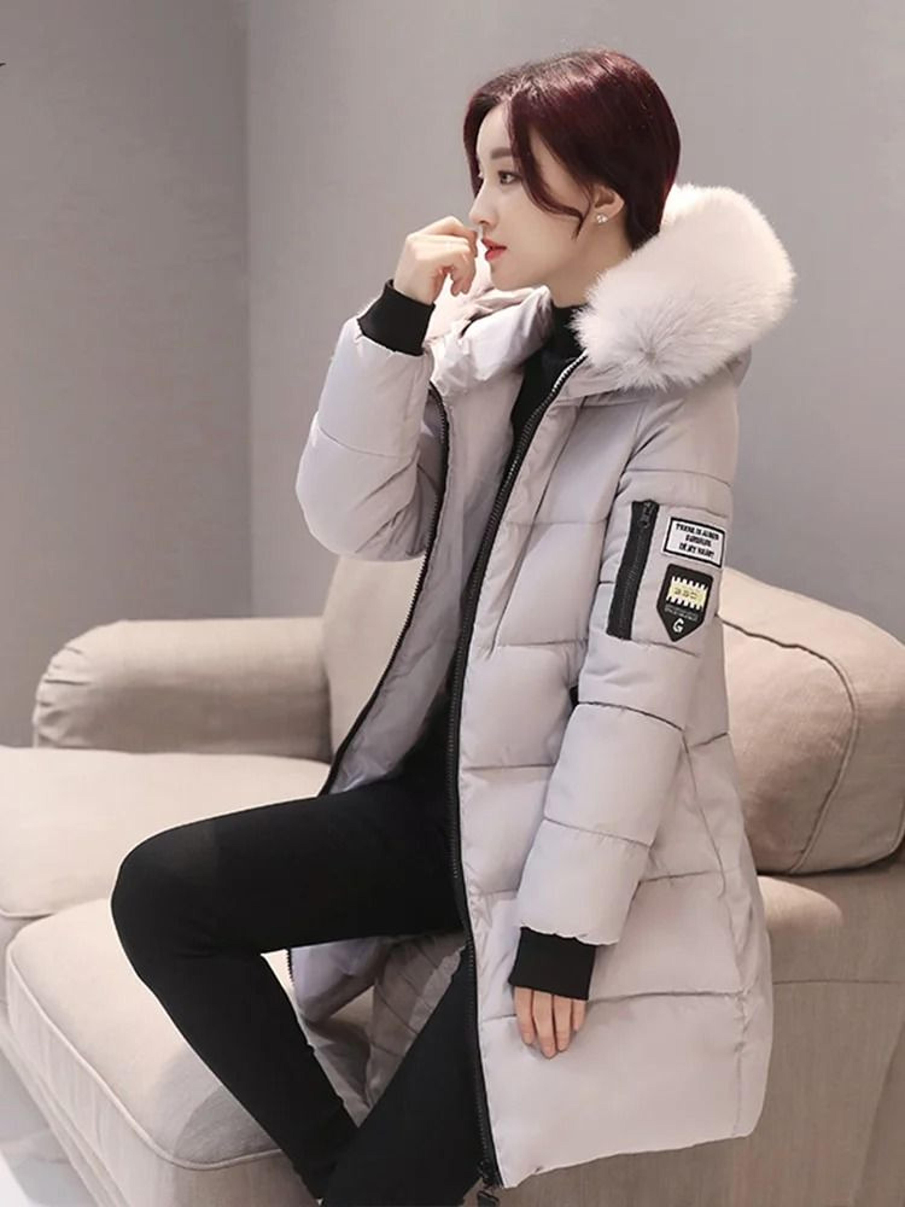 Womens Winter Fur Collar Hooded Parka Coat 5