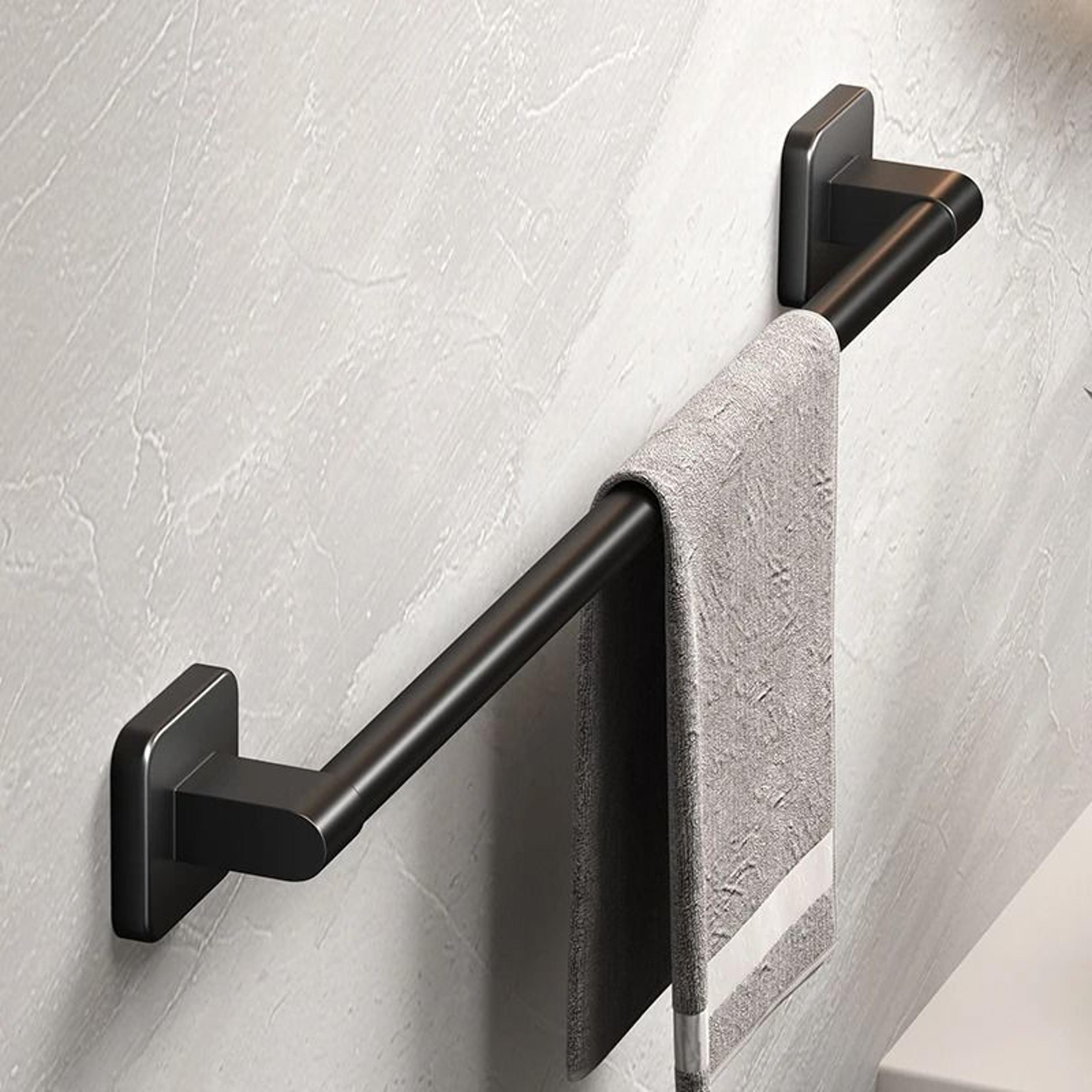 SelfAdhesive Bathroom Towel Holder  No Drilling WallMount Towel Rack In White Or Black 2